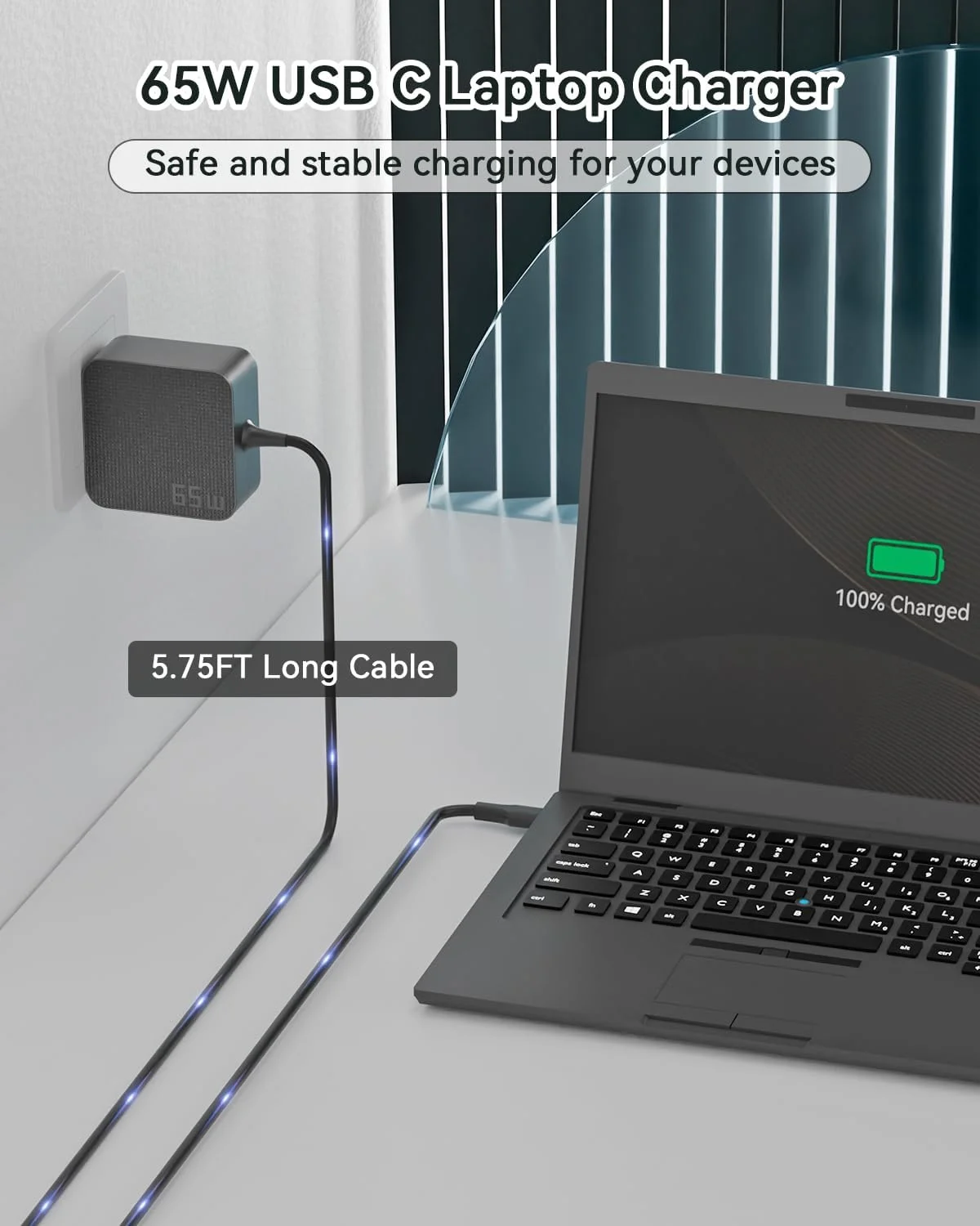 AKELON 65W USB C Laptop Charger for Lenovo Thinkpad Yoga HP Elitebook Spectre Dell Latitude MacBook Pro ASUS Chromebook Samsung 20V 3.25A Type C PD Wall Fast Power Adapter