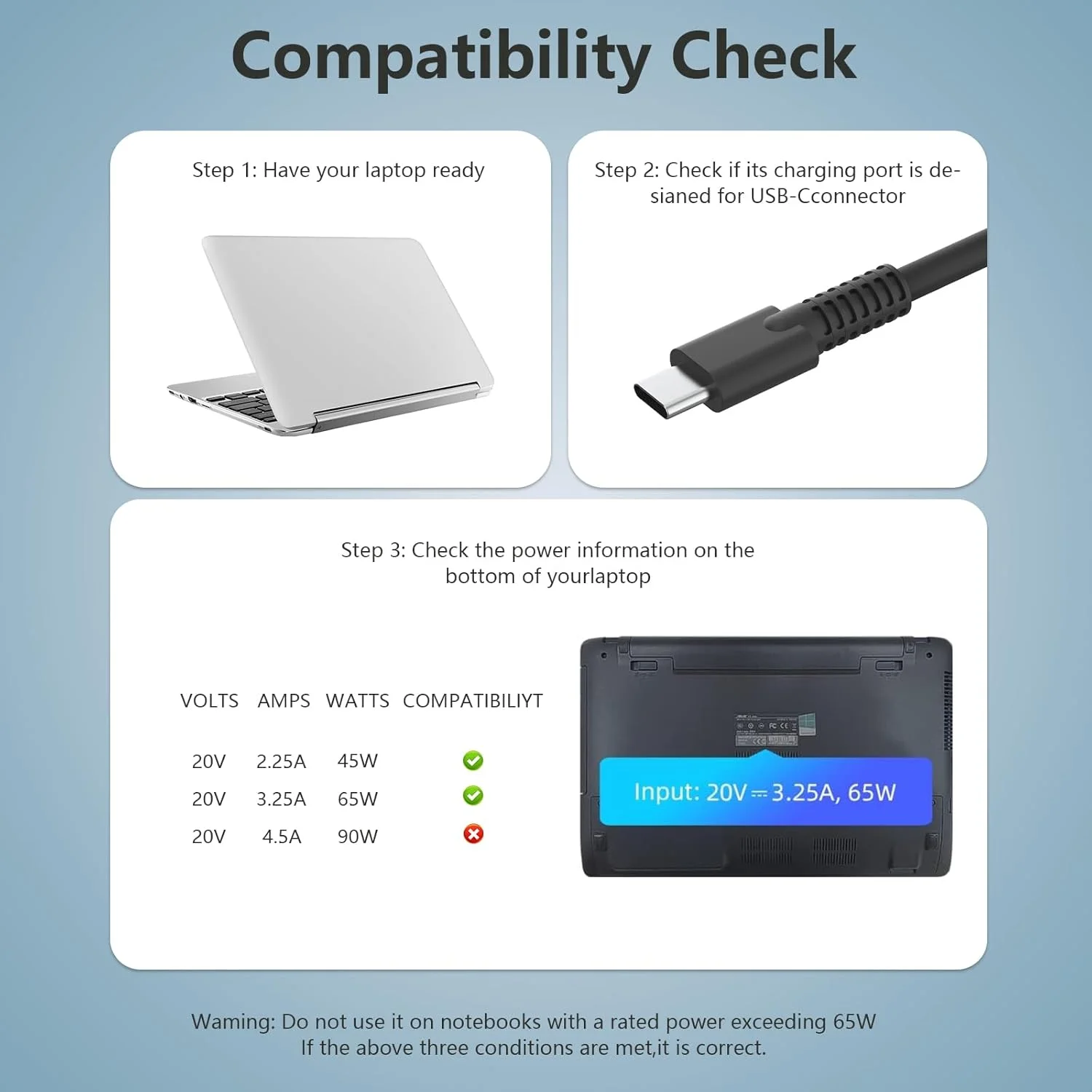 شارژر 65W 45W USB C ADL-65A1 سازگار با لپ تاپ های Asus ZenBook 13 14 15 UM3402 UX3402 UX325JA Q409 Q408UG Chromebook و ExpertBook 20V 3.25A Type c شارژر 65W 45W USB C ADL-65A1 سازگار با لپ تاپ های Asus ZenBook 13 14 15 UM3402 UX3402 UX325JA Q409 Q408UG Chromebook و ExpertBook 20V 3.25A Type c