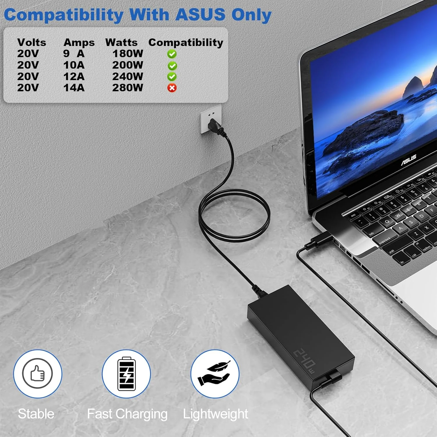 آداپتور AC 240W 20V 12A برای لپ تاپ های ایسوس ROG Zephyrus G16 GU605 G14 GA403 TUF Gaming A14 A16 FA401UM FA401KM FA608WP FA608UM مدل های ADP-240EB B و ADP-240EB C آداپتور AC 240W 20V 12A برای لپ تاپ های ایسوس ROG Zephyrus G16 GU605 G14 GA403 TUF Gaming A14 A16 FA401UM FA401KM FA608WP FA608UM مدل های ADP-240EB B و ADP-240EB C