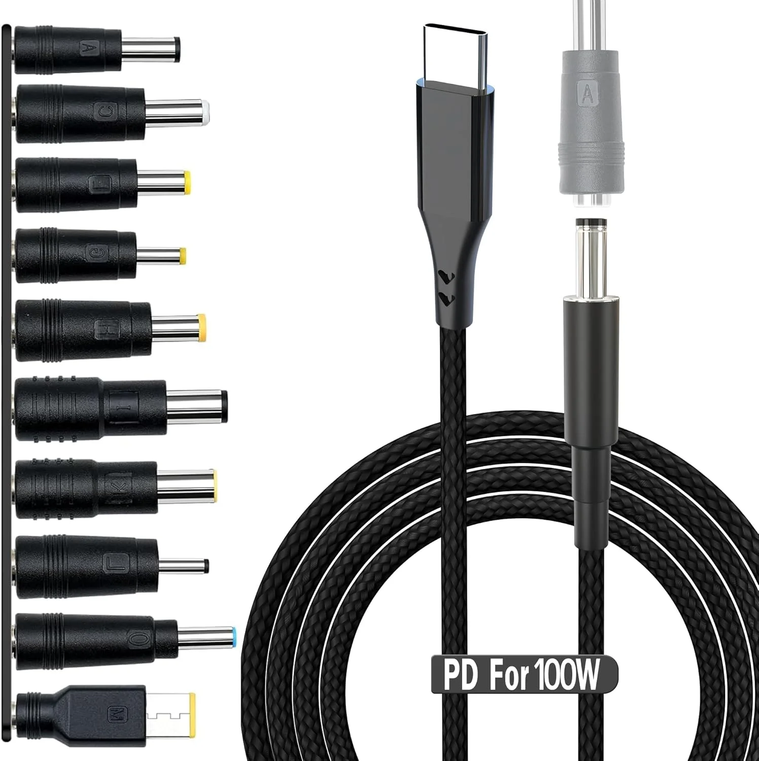 آداپتور USB-C به DC، کابل برق PD 100W و جک گرد 5.5x2.1 میلیمتری، به همراه کیت 10 عددی پلاگین برق، برای اتصال شارژ لپتاپهای توشیبا، سامسونگ، ایسر، ایسوس، لنوو، دل و اچپی آداپتور USB-C به DC، کابل برق PD 100W و جک گرد 5.5x2.1 میلیمتری، به همراه کیت 10 عددی پلاگین برق، برای اتصال شارژ لپتاپهای توشیبا، سامسونگ، ایسر، ایسوس، لنوو، دل و اچپی