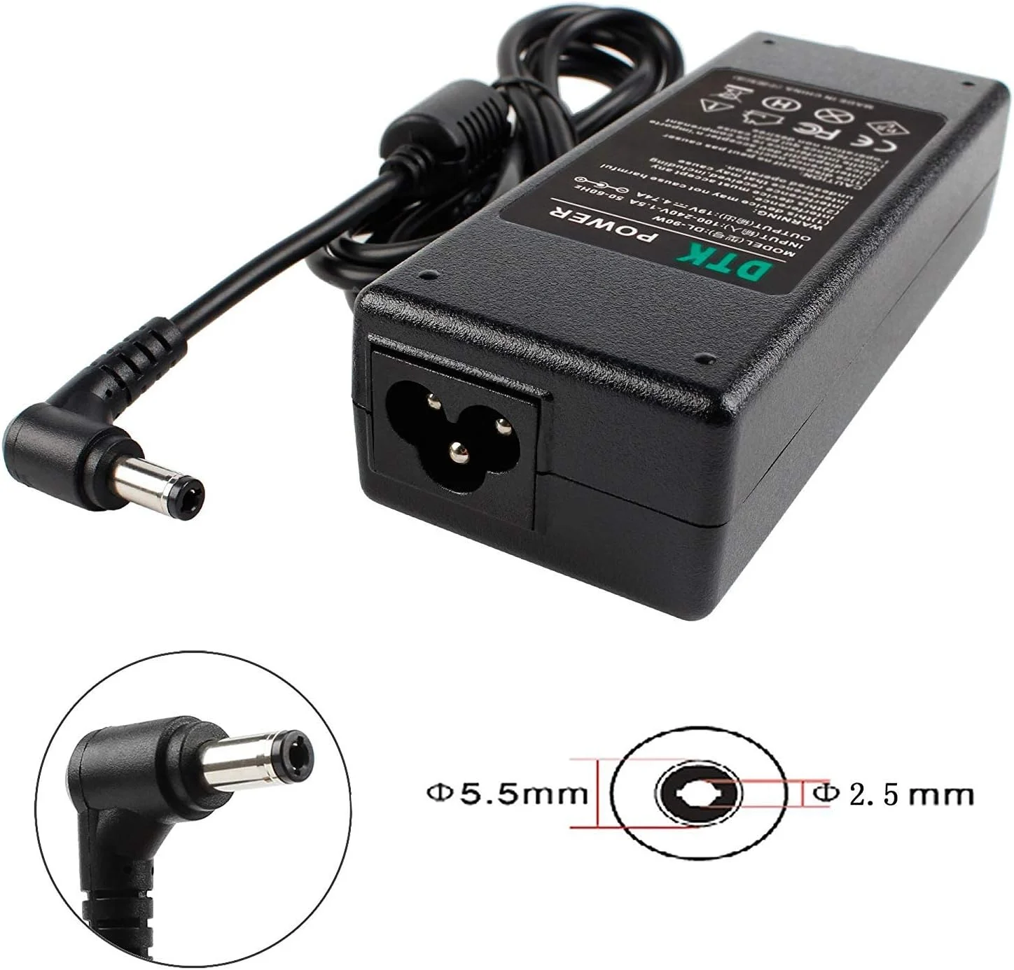 Dtk 19V 4.74A 90W for Asus Toshiba Ac Adapter Laptop Computer Charger Notebook PC Power Cord Supply Source Plug Connector Tip: 5.5 x 2.5mm (Do Not Work with USB C or Square Tip Connectors Size) Dtk 19V 4.74A 90W for Asus Toshiba Ac Adapter Laptop Computer Charger Notebook PC Power Cord Supply Source Plug Connector Tip: 5.5 x 2.5mm (Do Not Work with USB C or Square Tip Connectors Size)