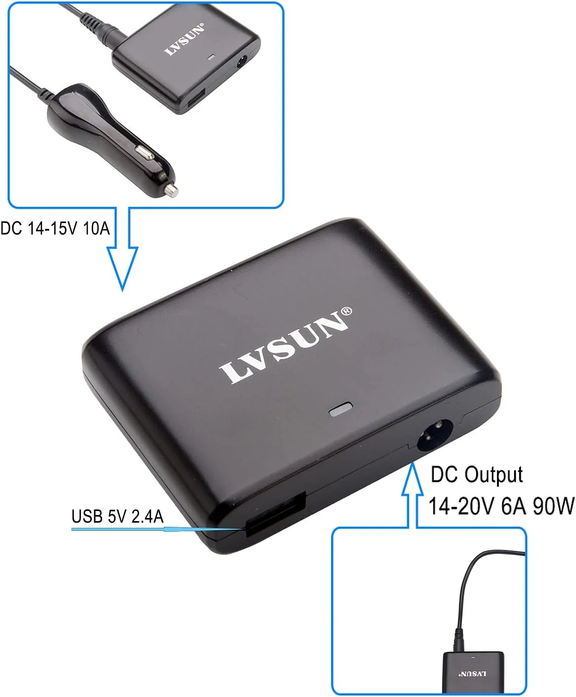 آداپتور برق فندکی خودرو 90 وات فوق العاده کوچک با پورت USB 5 ولت 2.4 آمپر سازگار با ایسوس، اچ پی، کامپک، آی بی ام، گیت وی، توشیبا، لنوو، سامسونگ، اولترابوک و غیره آداپتور برق فندکی خودرو 90 وات فوق العاده کوچک با پورت USB 5 ولت 2.4 آمپر سازگار با ایسوس، اچ پی، کامپک، آی بی ام، گیت وی، توشیبا، لنوو، سامسونگ، اولترابوک و غیره