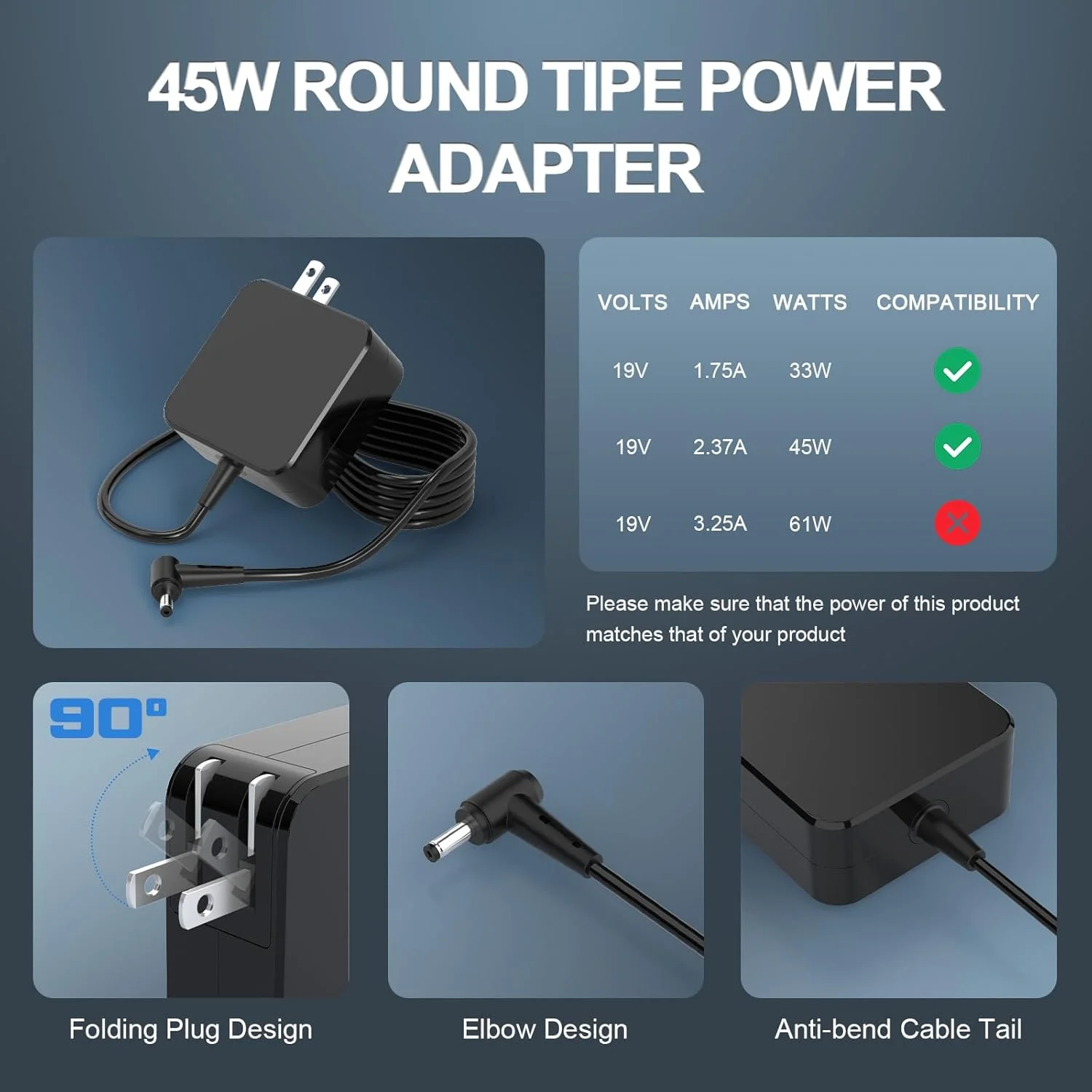 آداپتور 45 واتی سازگار با ایسوس ویووبوک F512JA، ذنبوک UX330 و سایرین به همراه سیم برق (4.0mm*1.35mm) آداپتور 45 واتی سازگار با ایسوس ویووبوک F512JA، ذنبوک UX330 و سایرین به همراه سیم برق (4.0mm*1.35mm)