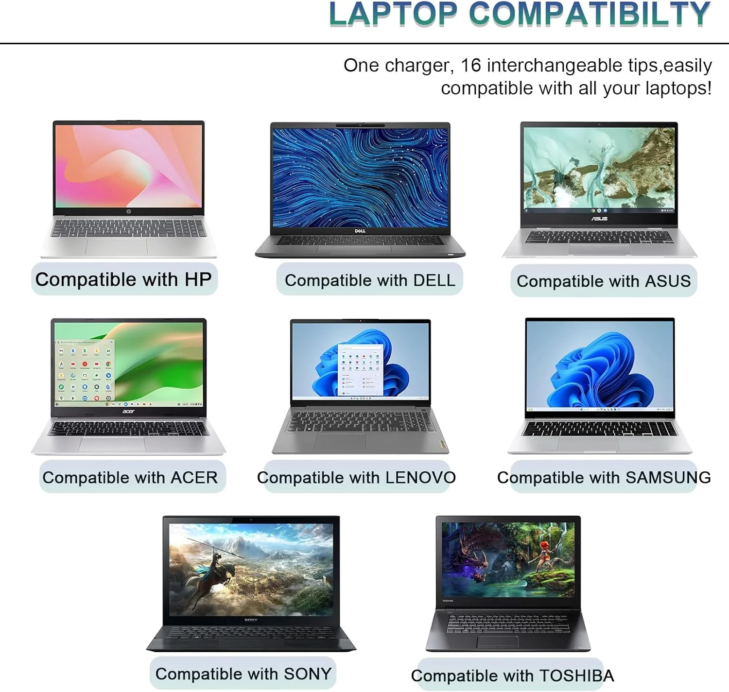 آداپتور شارژر لپ تاپ یونیورسال 90 واتی جایگزین برای دل، اچ پی، ایسر، ایسوس، لنوو، آی بی ام، توشیبا، سامسونگ، گیت وی، سونی، فوجیتسو، نوت بوک، الترابوک، کروم بوک - 16 سر برای بیشتر لپ تاپ ها آداپتور شارژر لپ تاپ یونیورسال 90 واتی جایگزین برای دل، اچ پی، ایسر، ایسوس، لنوو، آی بی ام، توشیبا، سامسونگ، گیت وی، سونی، فوجیتسو، نوت بوک، الترابوک، کروم بوک - 16 سر برای بیشتر لپ تاپ ها