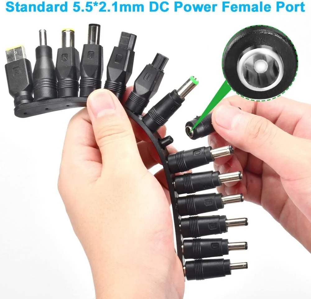آداپتور برق DC جهانی لپ تاپ Aceyoon شامل 38 سر، 5.5mm x 2.1mm، کیت اتصالات آداپتور برق AC/DC برای مجموعه پلاگین های منبع تغذیه آداپتور برق DC جهانی لپ تاپ Aceyoon شامل 38 سر، 5.5mm x 2.1mm، کیت اتصالات آداپتور برق AC/DC برای مجموعه پلاگین های منبع تغذیه
