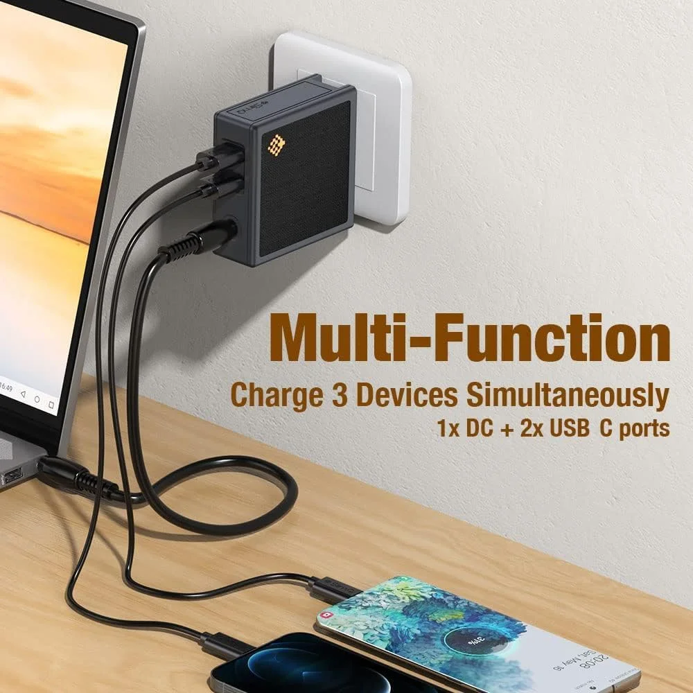 آداپتور شارژر 150 واتی DC GaN اسلیم کیو 3 پورت (1DC + 2USB-C) PD3.0، با دوشاخه تاشو جمع و جور شامل آداپتورهای UK EU AU KR و کابل DC سازگار با Dell Lenovo HP Razer MSI Asus Acer آداپتور شارژر 150 واتی DC GaN اسلیم کیو 3 پورت (1DC + 2USB-C) PD3.0، با دوشاخه تاشو جمع و جور شامل آداپتورهای UK EU AU KR و کابل DC سازگار با Dell Lenovo HP Razer MSI Asus Acer