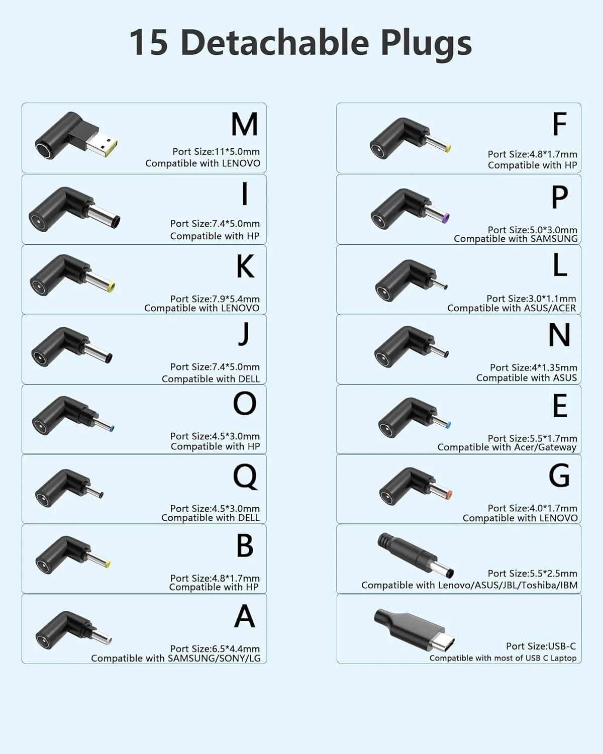 شارژر لپ تاپ یونیورسال 100 واتی USB C با 15 سر، سازگار با HP DELL Lenovo Acer Asus Toshiba Samsung MacBook IBM Sony LG و Chromebook، آداپتور برق AC (مناسب 90W 65W 45W) شارژر لپ تاپ یونیورسال 100 واتی USB C با 15 سر، سازگار با HP DELL Lenovo Acer Asus Toshiba Samsung MacBook IBM Sony LG و Chromebook، آداپتور برق AC (مناسب 90W 65W 45W)