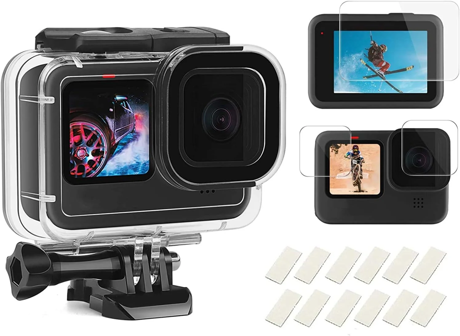 کیت قاب ضد آب SHOOT 30M/98FT برای Gopro Hero 12/11/10/9 Black، محفظه محافظ غواصی با مجموعه محافظ صفحه نمایش و 12 عدد درج ضد مه برای Gopro Hero 12/11/10/9 Black