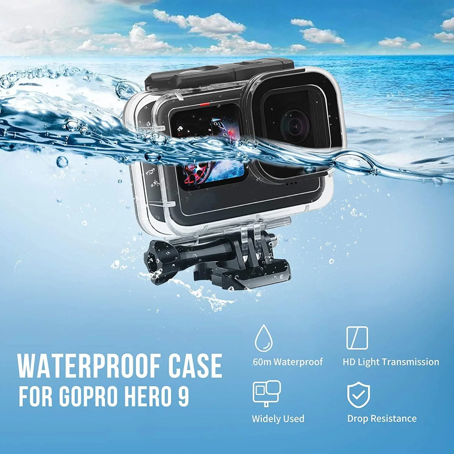 کیت قاب ضد آب SHOOT 30M/98FT برای Gopro Hero 12/11/10/9 Black، محفظه محافظ غواصی با مجموعه محافظ صفحه نمایش و 12 عدد درج ضد مه برای Gopro Hero 12/11/10/9 Black