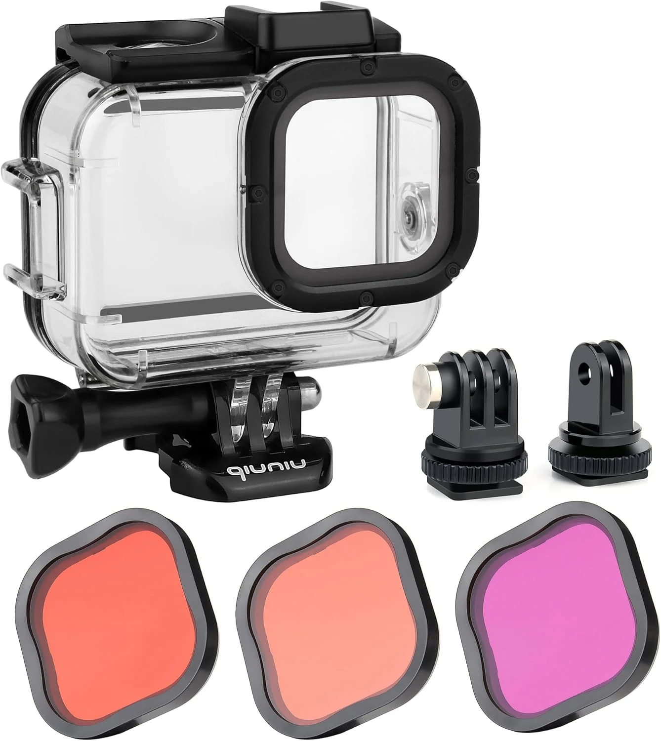 محفظه محافظ ضد آب برای غواصی با فیلترهای اصلاح رنگ (قرمز، قرمز روشن و سرخابی) برای دوربین های GoPro Hero 9/10/11/12/13 Black – بدون نیاز به برداشتن لنز – برای عکاسی زیر آب
