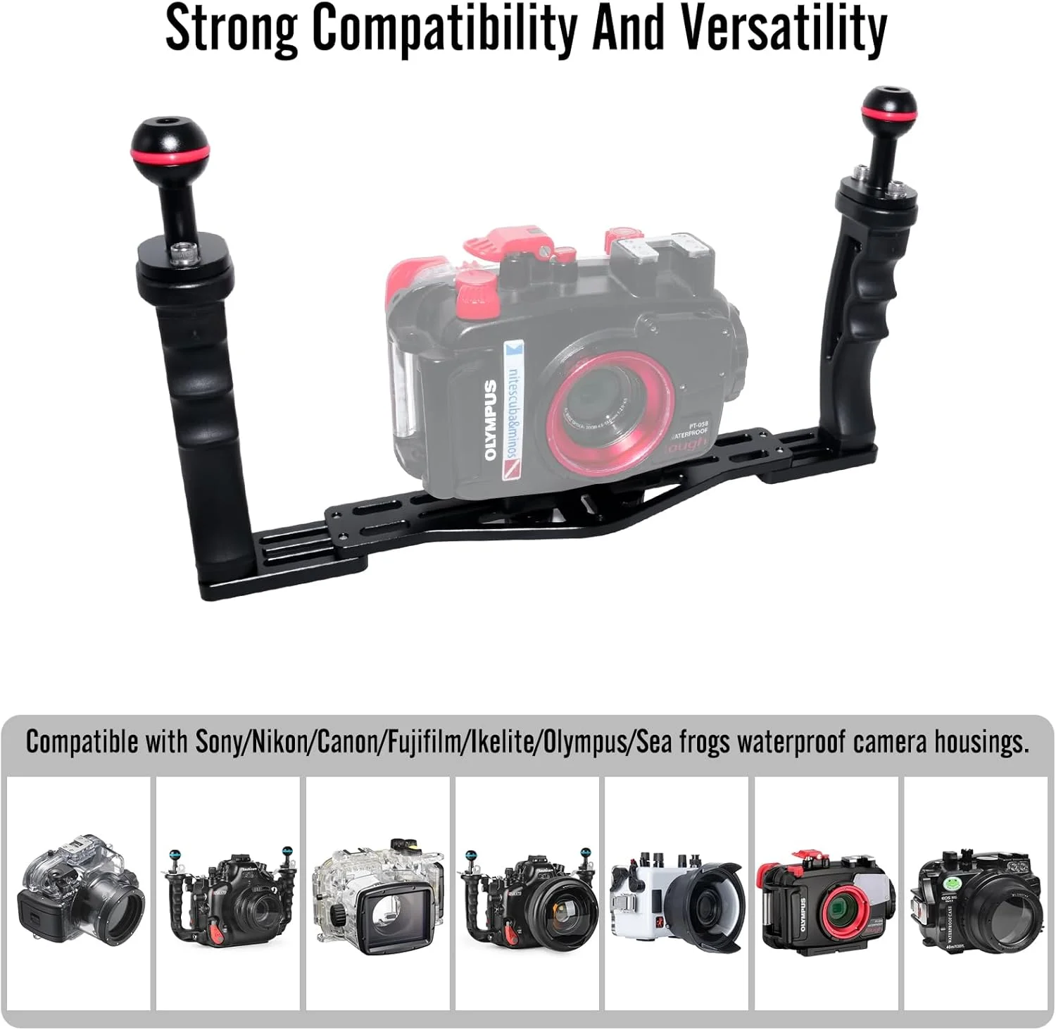 سینی دوربین زیرآبی NS10 با دستگیره‌های قابل افزایش طول، براکت برای دوربین‌های gopro، pt059، rx100 uw، محفظه دوربین با دستگیره نرم جهانی با مواد آلومینیومی و لاستیکی (مشکی)