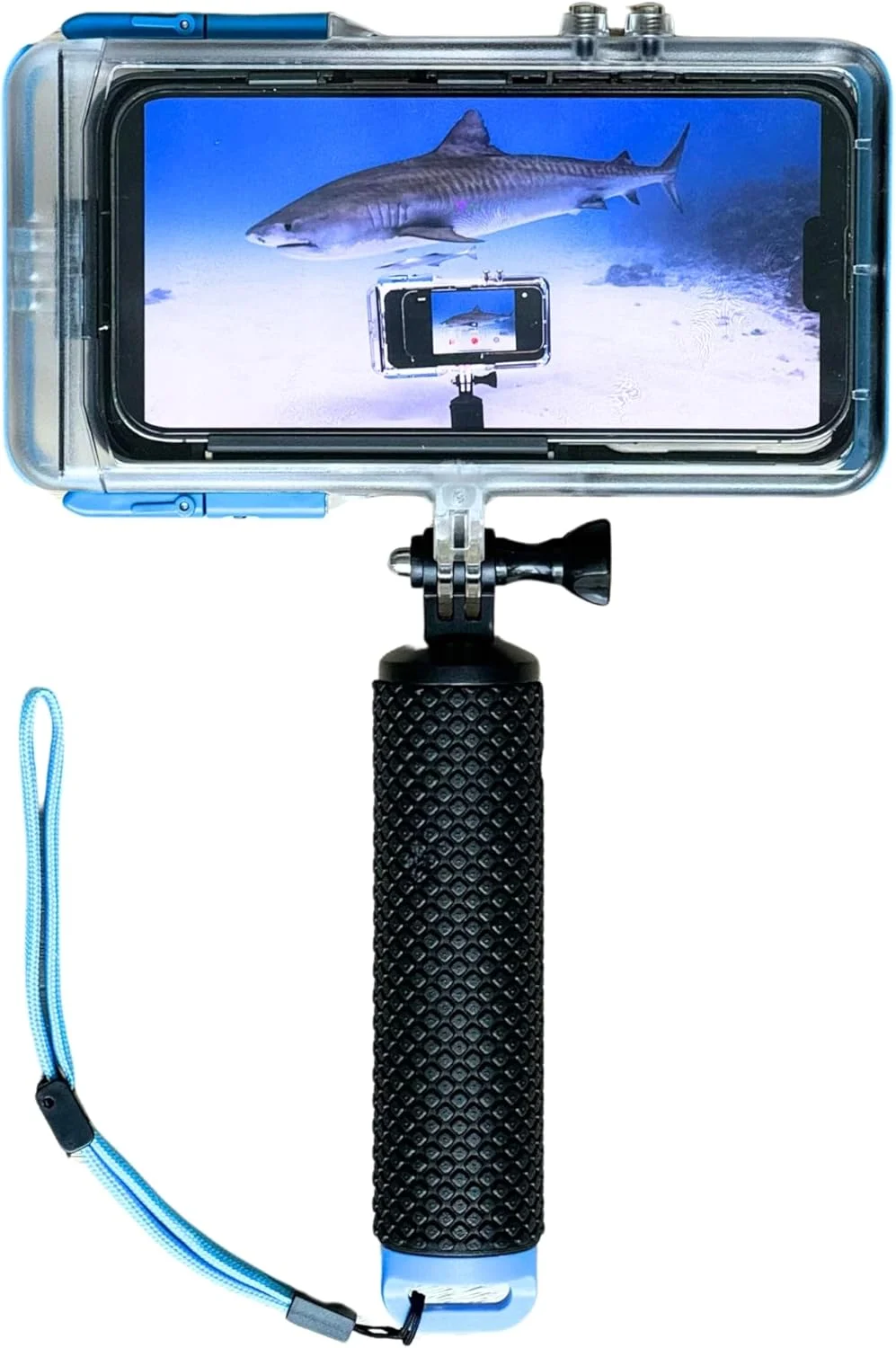 محفظه ضد آب ProShot Dive 2.0 برای آیفون، مناسب تا عمق 40 متر. محفظه دوربین ضد آب سازگار با تمام آیفون ها. قاب ضد آب برای غواصی و شنا (مشکی/آبی) محفظه ضد آب ProShot Dive 2.0 برای آیفون، مناسب تا عمق 40 متر. محفظه دوربین ضد آب سازگار با تمام آیفون ها. قاب ضد آب برای غواصی و شنا (مشکی/آبی)