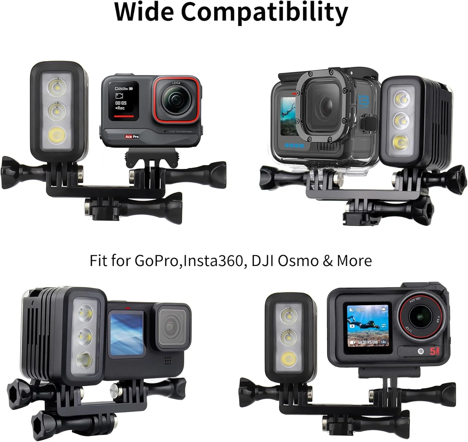 SOONSUN Rechargeable Diving Light - 450 Lumens High Power LED Video Light, Waterproof 164ft, Dimmable Underwater Fill Light for GoPro Hero 13/12/11/10/9/8/7/6/5/4/3+/3, DJI Osmo Action 4 5 Pro Camera