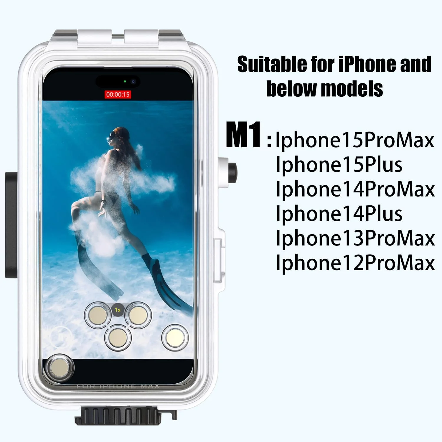 محفظه ضد آب غواصی VOEAIN برای آیفون 15 پرو مکس/15 پلاس/14 پلاس/14 پرو مکس/13 پرو مکس/12 پرو مکس، مناسب برای عکاسی در زیر آب تا عمق 40 متری، ایده آل برای موج سواری، غواصی سطحی و شناور ماندن (M1) سفید