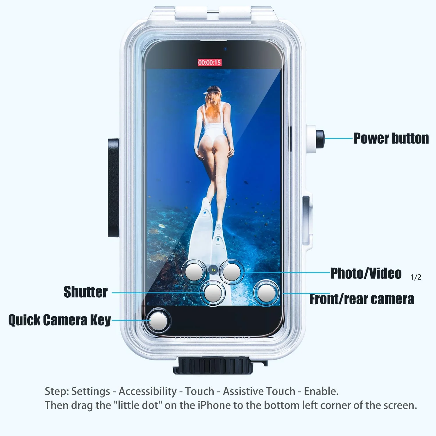 محفظه ضد آب غواصی VOEAIN برای آیفون 15 پرو مکس/15 پلاس/14 پلاس/14 پرو مکس/13 پرو مکس/12 پرو مکس، مناسب برای عکاسی در زیر آب تا عمق 40 متری، ایده آل برای موج سواری، غواصی سطحی و شناور ماندن (M1) سفید