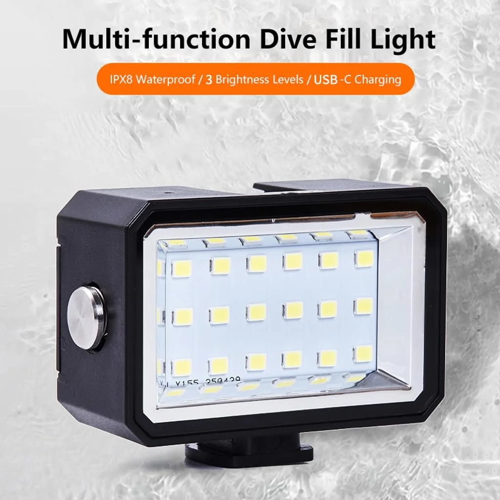 چراغ غواصی، چراغ ویدئویی LED با 3 سطح نور قابل تنظیم، چراغ پرکننده غواصی ضد آب تا عمق 40 متری با پایه کفشک سرد، چراغ قوه زیر آب برای دوربین های اکشن چراغ غواصی، چراغ ویدئویی LED با 3 سطح نور قابل تنظیم، چراغ پرکننده غواصی ضد آب تا عمق 40 متری با پایه کفشک سرد، چراغ قوه زیر آب برای دوربین های اکشن
