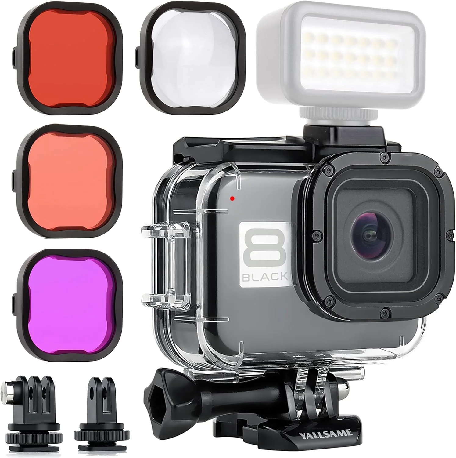 محفظه ضد آب با فیلترهای غواصی برای دوربین GoPro Hero 8 Black تا عمق 60 متری، کیت لوازم جانبی محافظ زیر آب برای دوربین اکشن GoPro 8 Black