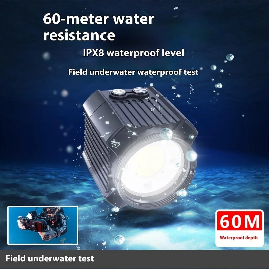 چراغ غوطه وری مخلوط آلومینیومی دائمی با 5 حالت دمای رنگ، ضد آب تا عمق 60 متر، LED قابل شارژ متراکم برای دوربین های اکشن چراغ غوطه وری مخلوط آلومینیومی دائمی با 5 حالت دمای رنگ، ضد آب تا عمق 60 متر، LED قابل شارژ متراکم برای دوربین های اکشن