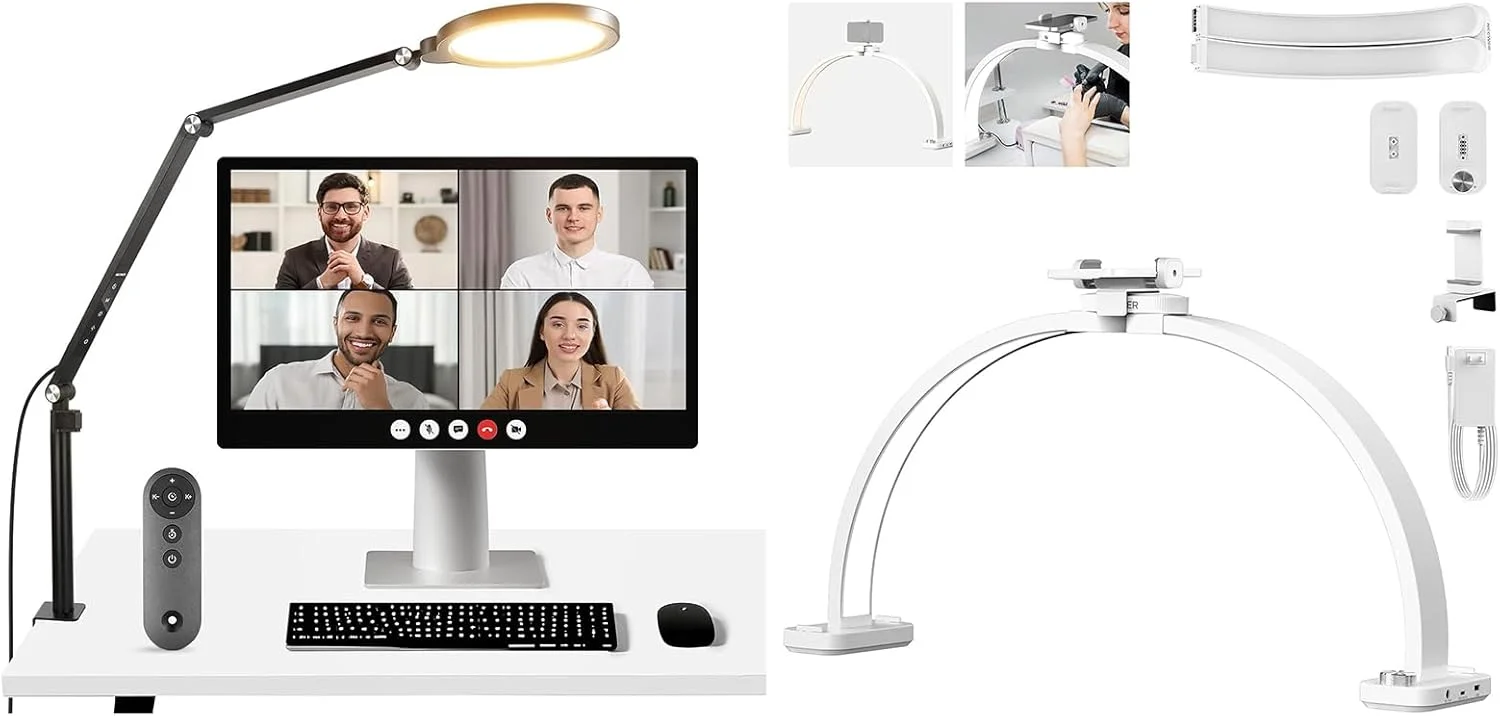 چراغ حلقه ای رومیزی 18 واتی NEEWER Basics R18 7 اینچی با پایه و لامپ قوسی HM01-D 29 اینچی، نورپردازی برای کنفرانس ویدیویی، استریم، ضبط، آرایش، سلفی با تلفن، کامپیوتر، لپ تاپ، زوم، چراغ حلقه ای LED دایره ای تمام صفحه چراغ حلقه ای رومیزی 18 واتی NEEWER Basics R18 7 اینچی با پایه و لامپ قوسی HM01-D 29 اینچی، نورپردازی برای کنفرانس ویدیویی، استریم، ضبط، آرایش، سلفی با تلفن، کامپیوتر، لپ تاپ، زوم، چراغ حلقه ای LED دایره ای تمام صفحه