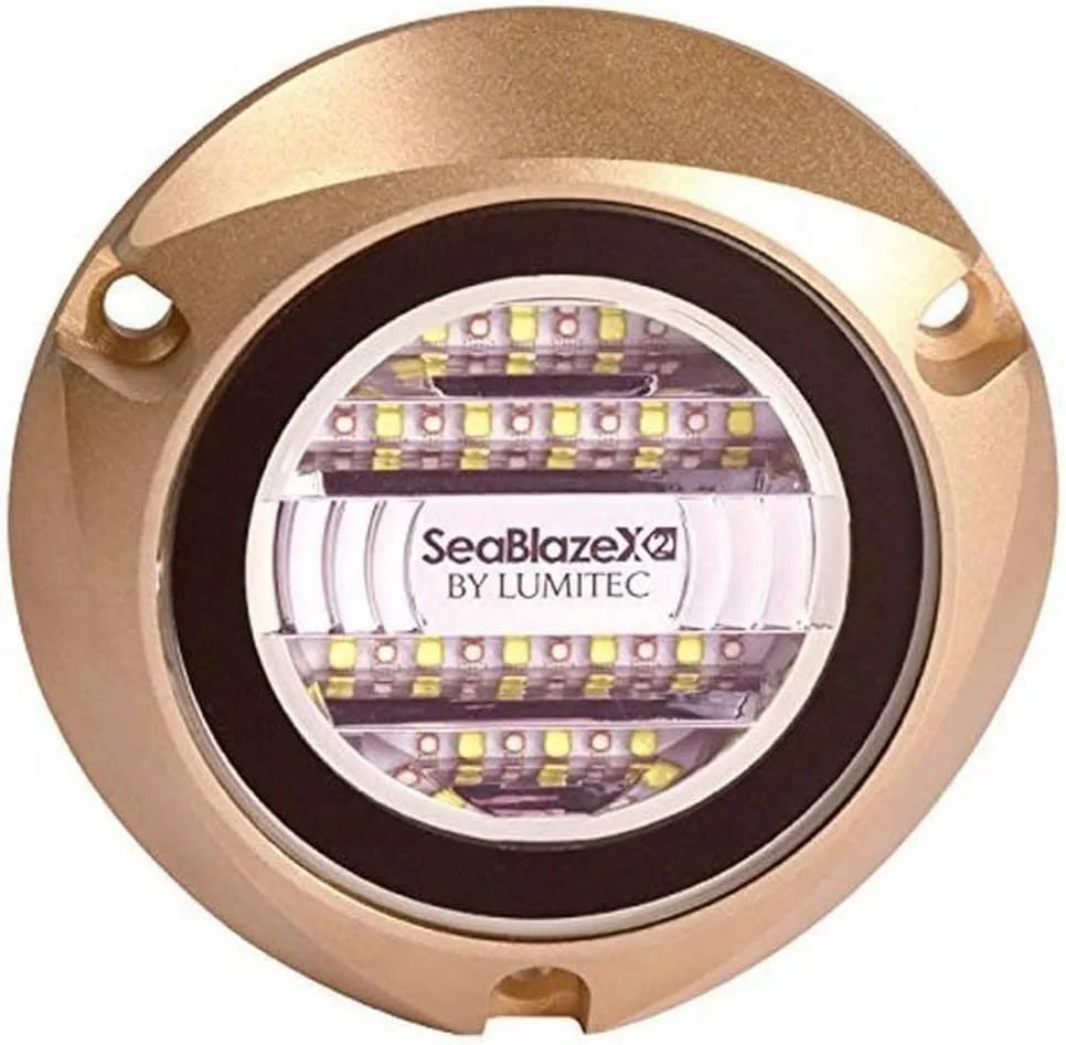 چراغ ال ای دی زیر آبی Lumitec SeaBlazeX2 - 6000 لومن، دو رنگ سفید/آبی و طیف RGBW - برنز جامد - دارای PLI، طراحی نصب آسان سطحی - نورپردازی قایق، سفید/آبی