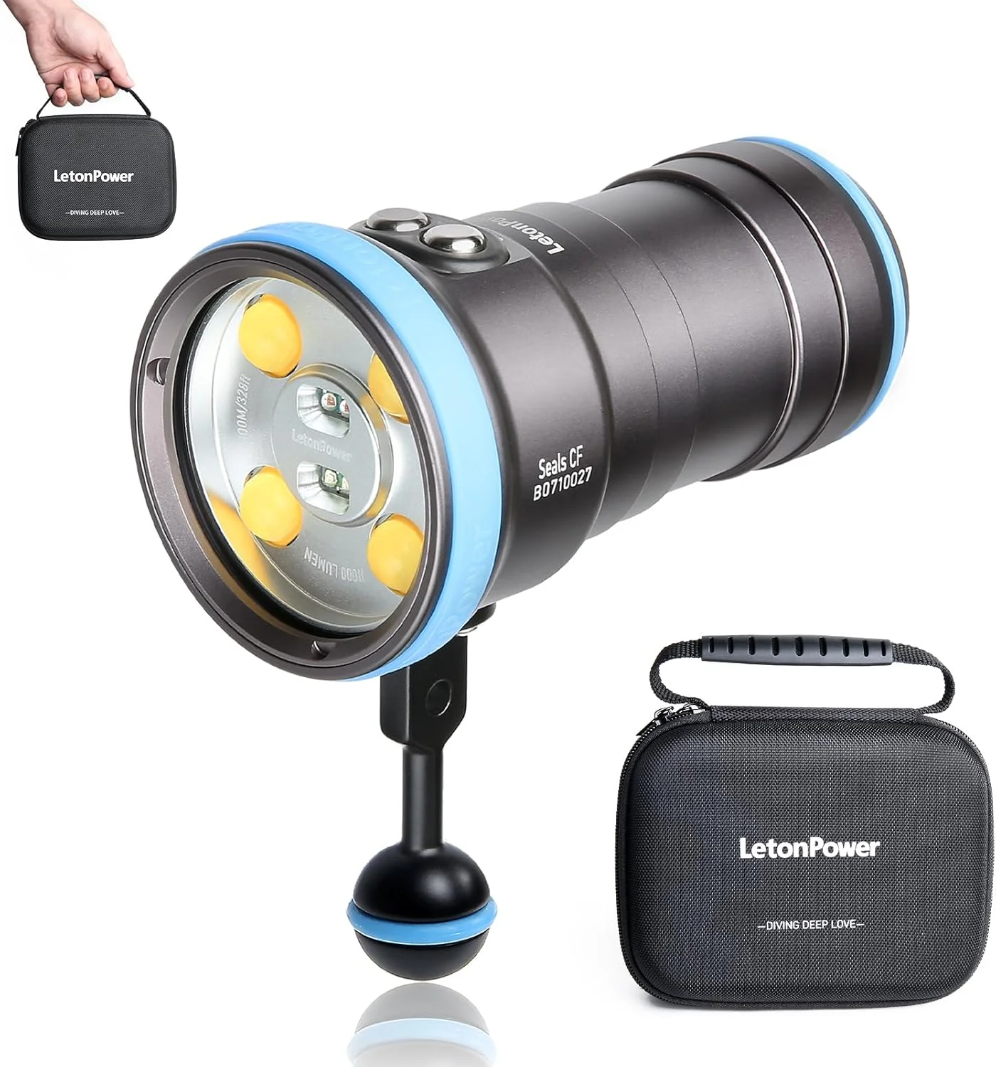 چراغ غواصی سیل CF 6000 لومن برای عکاسی زیر آب، چراغ ویدئویی زیر آب 100 متری CRI 96 با زاویه پرتو گسترده 120 درجه، چراغ قوه غواصی برای نور پرکننده عکاسی غواصی حرفه ای