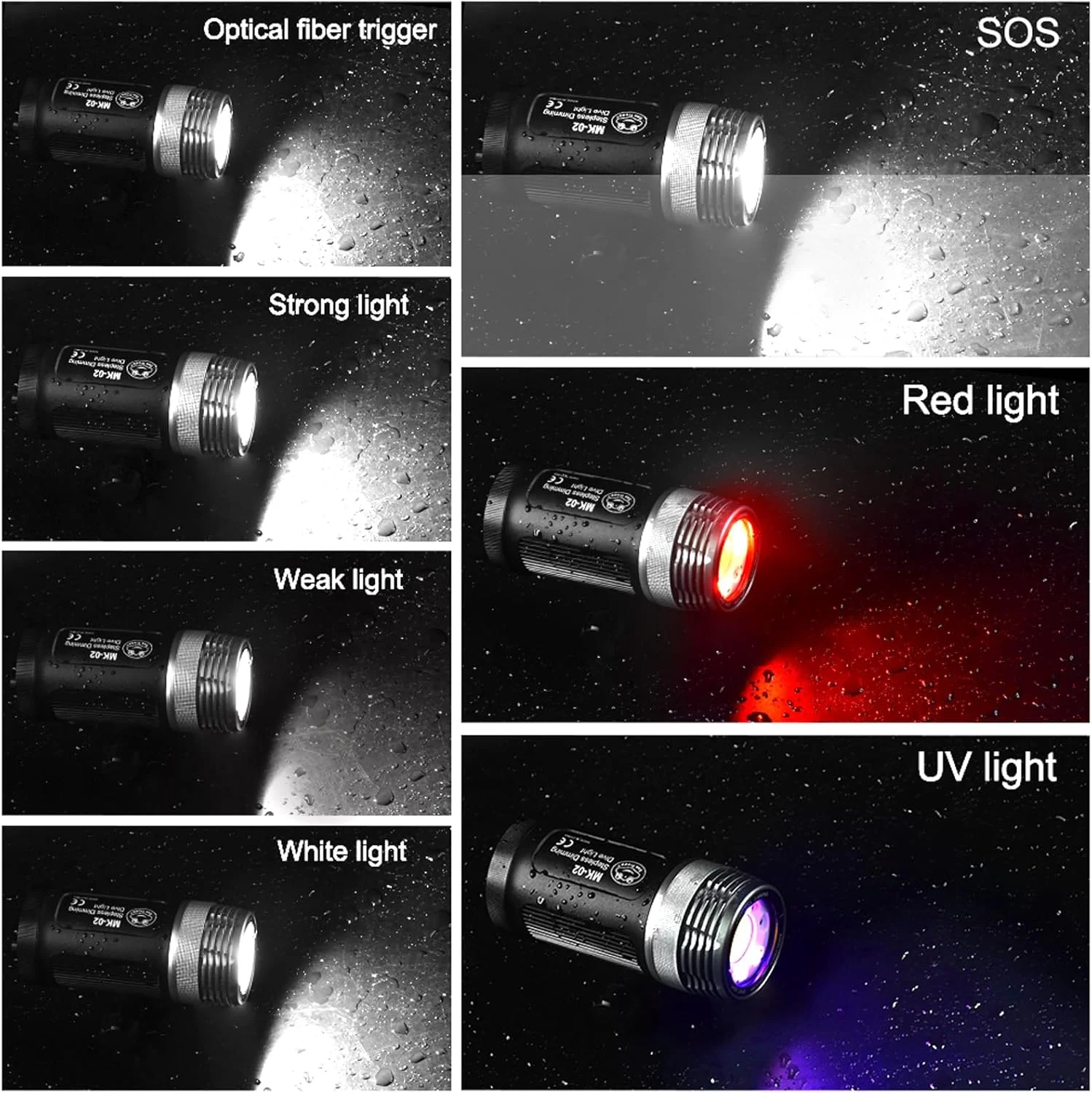 چراغ غواصی MK-02 برای عکاسی زیر آب، چراغ های غواصی شارژی 6000 لومن، چراغ ویدیویی زیر آب IPX8، چراغ ویدیویی زیر آب 100 متری ضد آب برای غواصی شبانه (MK-02)