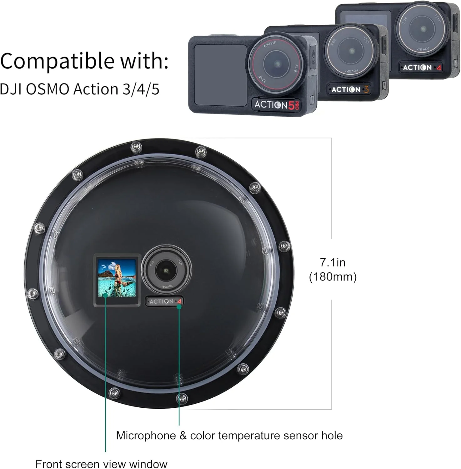 پورت Dome ضد آب برای دوربین DJI Osmo Action 3/4/5 Pro به همراه دسته شناور و لوازم جانبی غواصی و اسنورکلینگ برای ضبط زیر آب پورت Dome ضد آب برای دوربین DJI Osmo Action 3/4/5 Pro به همراه دسته شناور و لوازم جانبی غواصی و اسنورکلینگ برای ضبط زیر آب