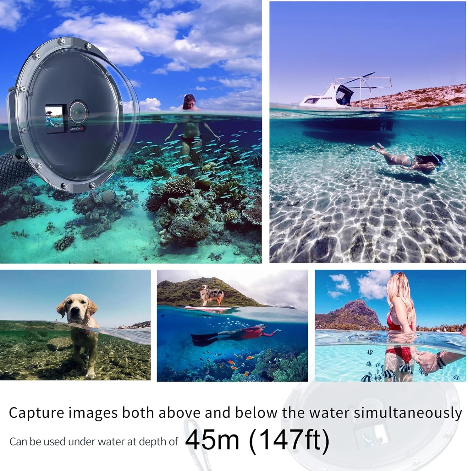 پورت Dome ضد آب برای دوربین DJI Osmo Action 3/4/5 Pro به همراه دسته شناور و لوازم جانبی غواصی و اسنورکلینگ برای ضبط زیر آب پورت Dome ضد آب برای دوربین DJI Osmo Action 3/4/5 Pro به همراه دسته شناور و لوازم جانبی غواصی و اسنورکلینگ برای ضبط زیر آب