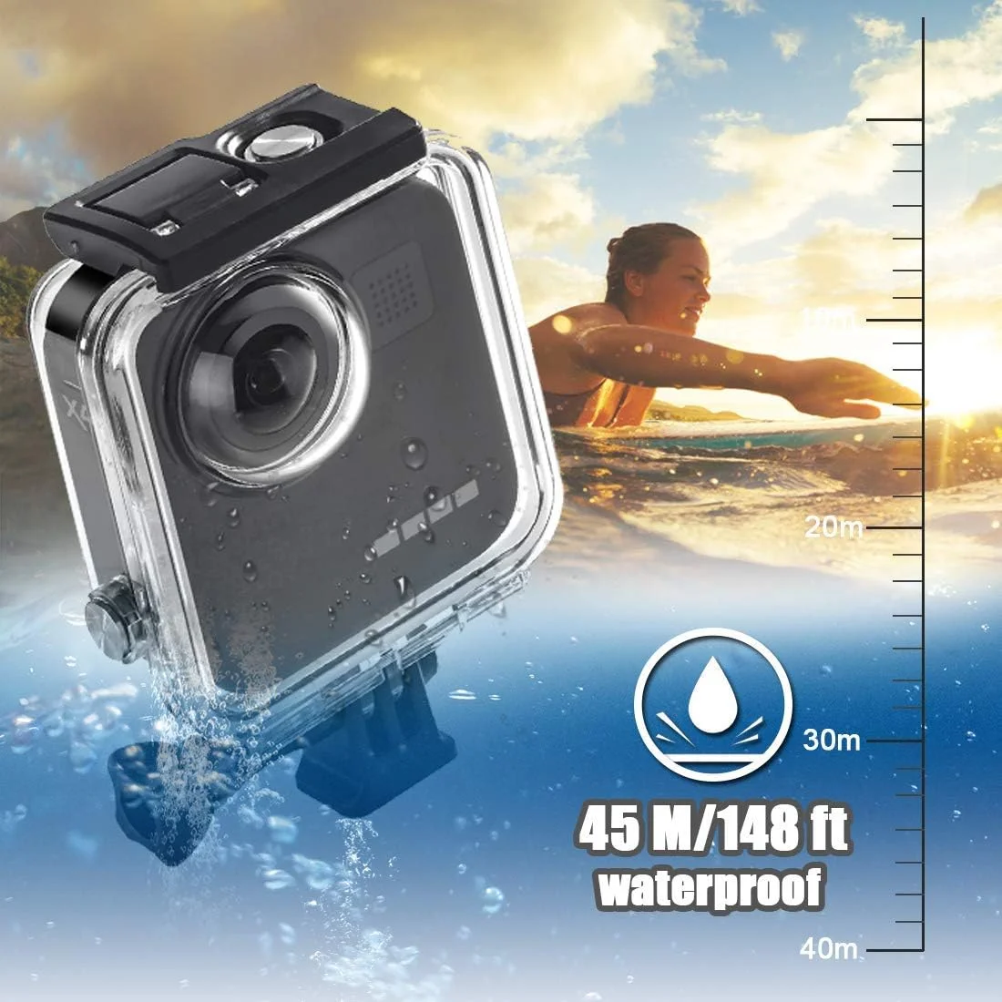 محفظه ضد آب برای GoPro Max، قاب محافظ غواصی زیر آب 45 متری با لوازم جانبی نصب سریع برای دوربین اکشن Go Pro Max (محفظه Gopro Max)