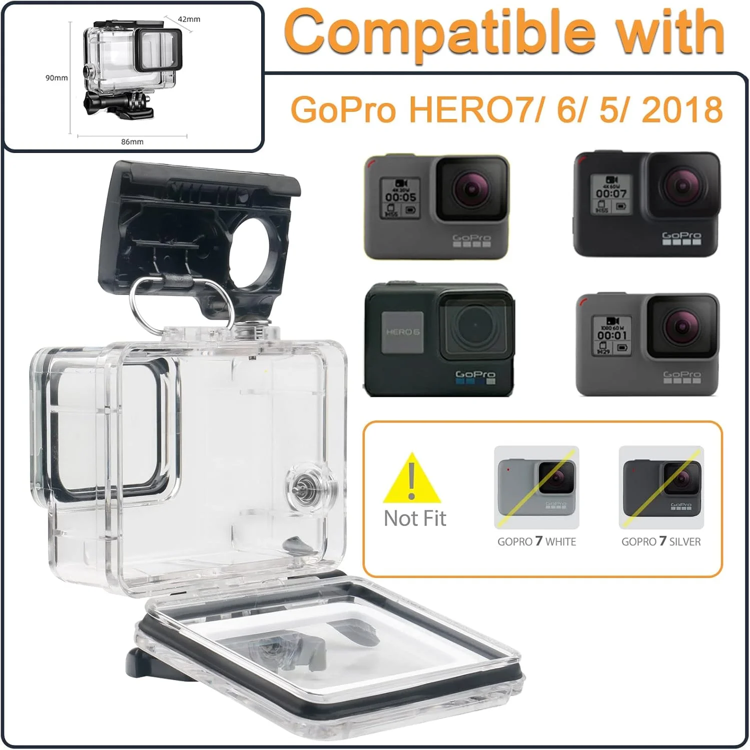 محفظه ضد آب برای دوربین های اکشن GoPro Hero 5 6 7 Black، محافظ زیر آب با براکت برای لوازم جانبی دوربین اکشن Go Pro Hero5 6 Hero7 Black