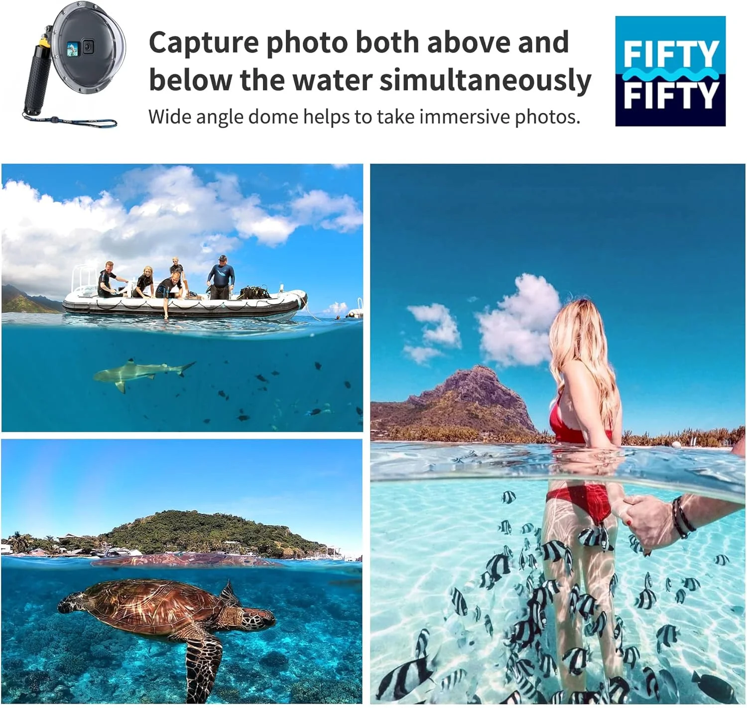 پورت گنبدی زیرآبی برای دوربین های اکشن GoPro Hero 13 12 11 10 9 Black، پورت غواصی 45 متری با محفظه ضد آب، دسته شناور، ماشه برای عکاسی زیر آب با دوربین های GoPro 9 10 11 12 13