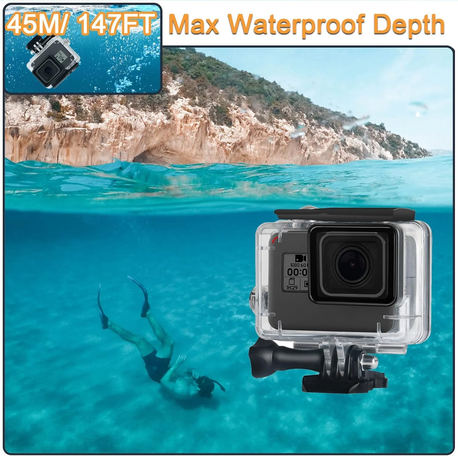 محفظه ضد آب برای دوربین های اکشن GoPro Hero 5 6 7 Black، محافظ زیر آب با براکت برای لوازم جانبی دوربین اکشن Go Pro Hero5 6 Hero7 Black