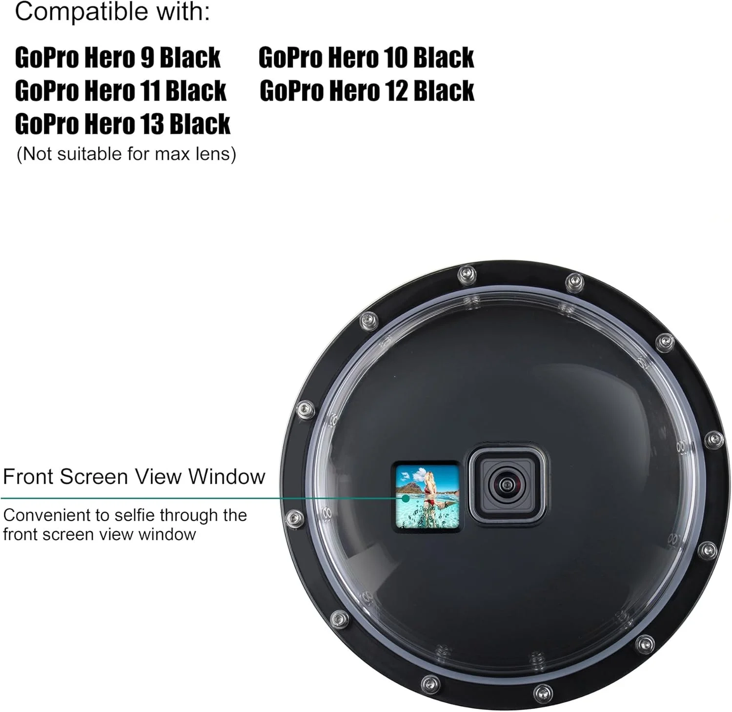 پورت گنبدی زیرآبی برای دوربین های اکشن GoPro Hero 13 12 11 10 9 Black، پورت غواصی 45 متری با محفظه ضد آب، دسته شناور، ماشه برای عکاسی زیر آب با دوربین های GoPro 9 10 11 12 13