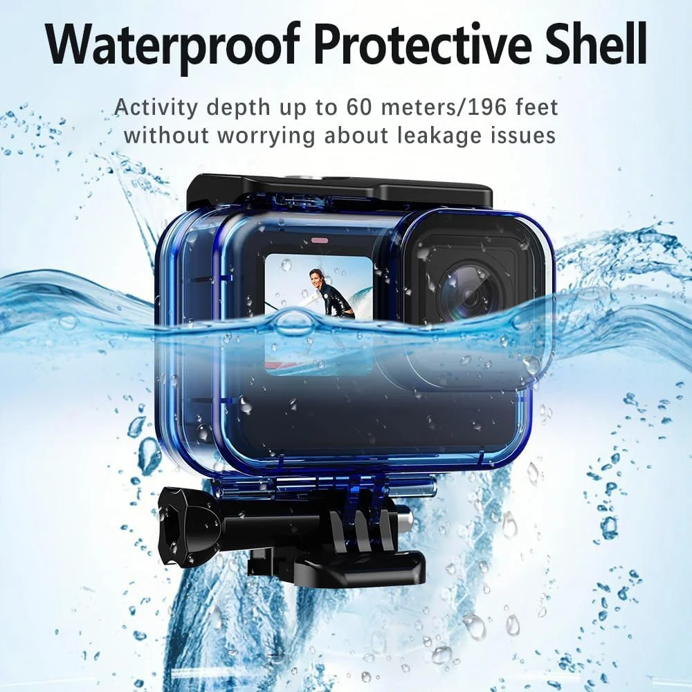 محفظه ضد آب برای دوربین های اکشن GoPro Hero 13/12/11/10/9 Black به همراه فیلتر غواصی و کیت لنزهای اصلاح رنگ 3 عددی