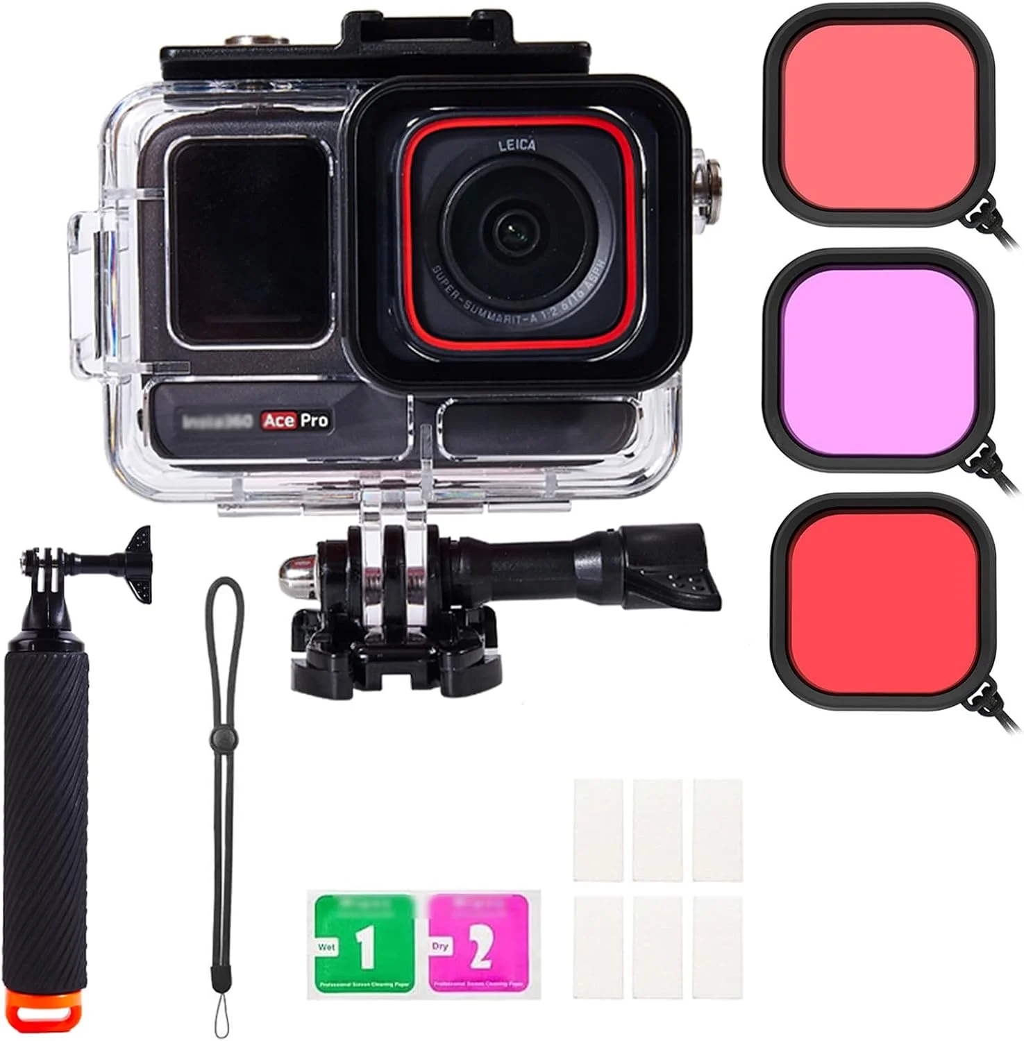 محفظه ضد آب برای اینستا 360 Ace Pro به همراه فیلترهای غواصی 3 عددی، محفظه محافظ زیر آب 60 متری، لوازم جانبی حرفه ای دوربین اکشن برای غواصی