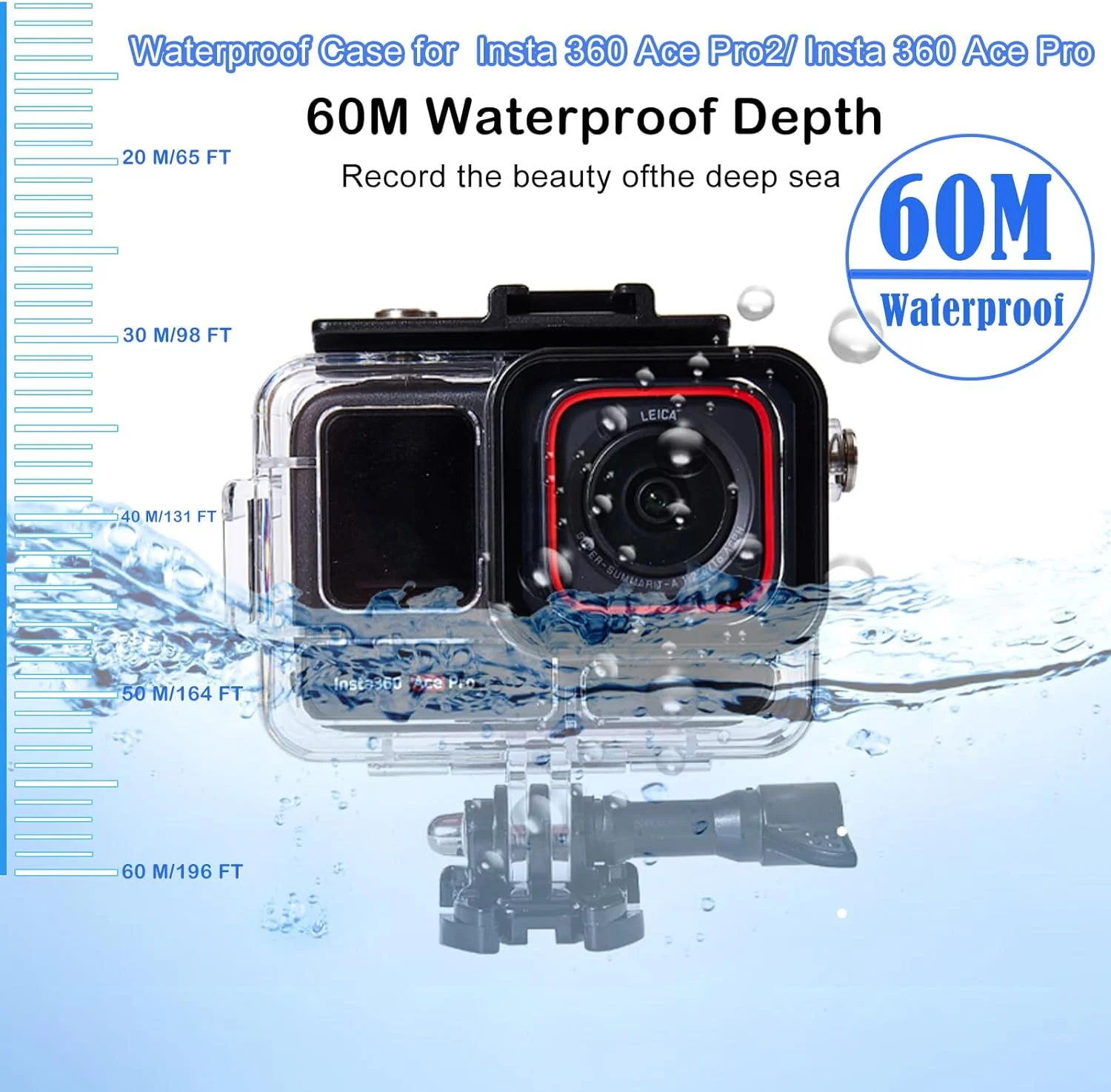 محفظه ضد آب برای اینستا 360 Ace Pro به همراه فیلترهای غواصی 3 عددی، محفظه محافظ زیر آب 60 متری، لوازم جانبی حرفه ای دوربین اکشن برای غواصی