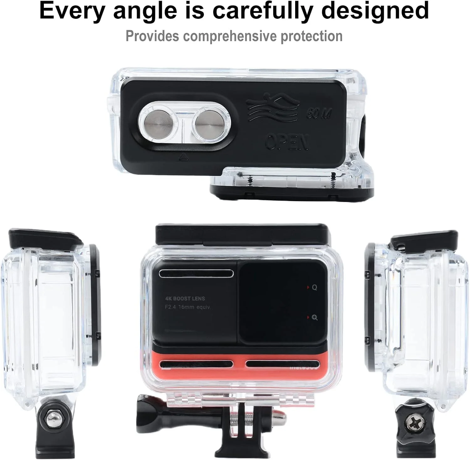 محفظه ضد آب برای Insta360 ONE RS 4K Edition، پوسته محافظ غواصی زیر آب 60 متری با لوازم جانبی براکت