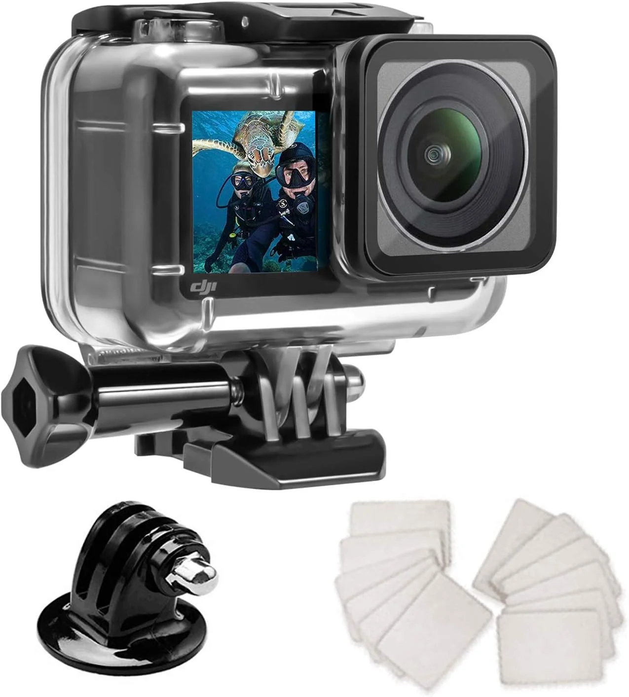 محفظه ضد آب برای دوربین DJI OSMO Action، قاب محافظ با درج های ضد مه مناسب برای عکاسی غواصی در عمق 61 متری