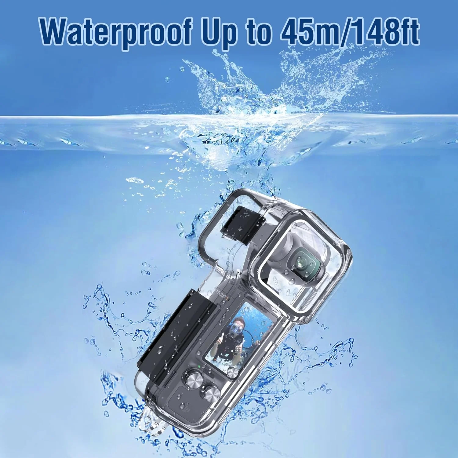 محفظه ضد آب برای DJI Osmo Pocket 3، محافظ صفحه لمسی زیر آب تا عمق 50 متر با براکت کلاه ایمنی و لوازم جانبی براکت 1/4