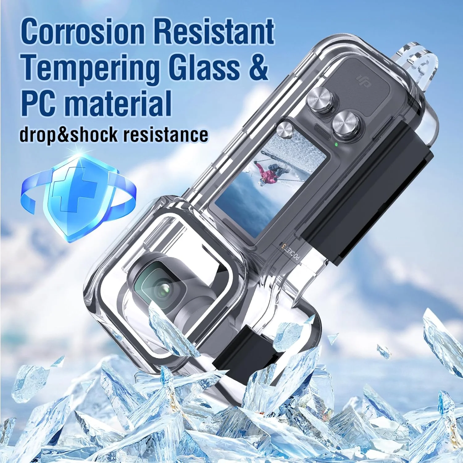 محفظه ضد آب برای DJI Osmo Pocket 3، محافظ صفحه لمسی زیر آب تا عمق 50 متر با براکت کلاه ایمنی و لوازم جانبی براکت 1/4