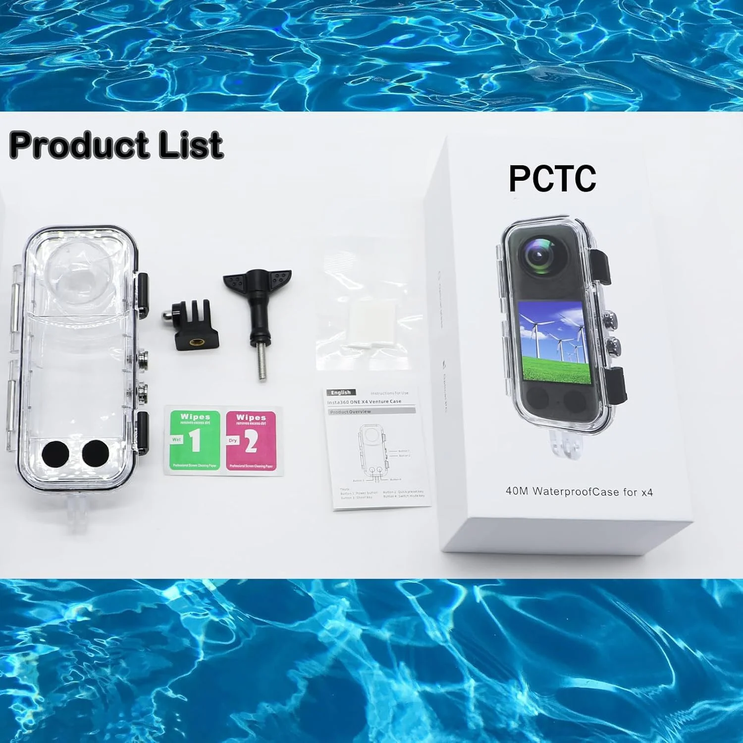 محفظه ضد آب PCTC 40M/131FT برای Insta360 X4، لوازم جانبی برای Insta 360 X4 ONE X4، محافظ زیر آب با براکت [مناسب برای X5 نیست]
