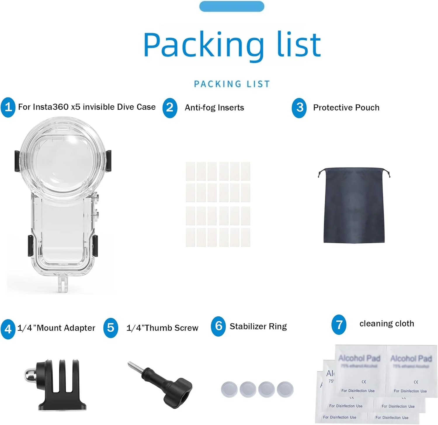 محفظه ضد آب ۱۹۷ فوتی PCTC برای Insta360 X5، لوازم جانبی برای قاب ضد آب Insta 360 X5 ONE X5، محافظ زیر آب با لوازم جانبی براکت [فقط مناسب برای X5]