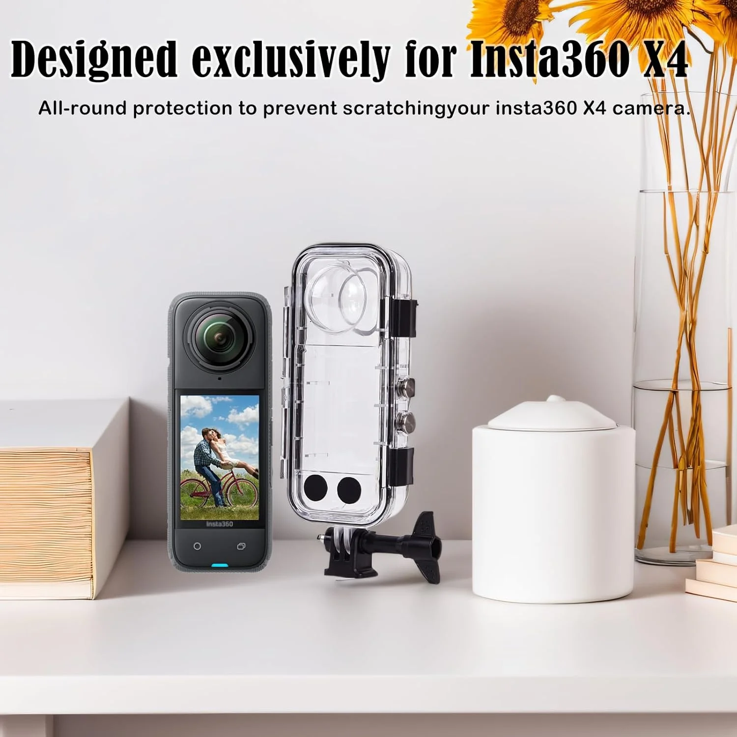 محفظه ضد آب PCTC 40M/131FT برای Insta360 X4، لوازم جانبی برای Insta 360 X4 ONE X4، محافظ زیر آب با براکت [مناسب برای X5 نیست]