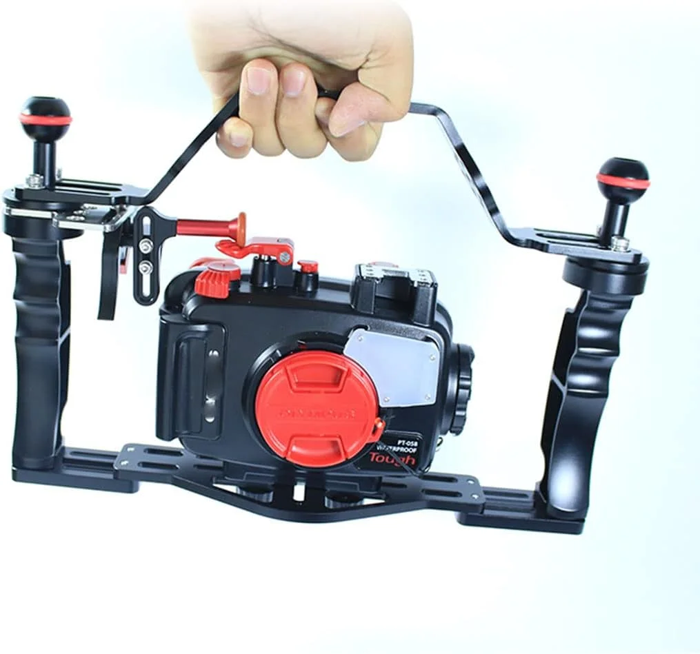 نگهدارنده محفظه دوربین زیر آب Nitescuba NS10-H، جنس آلومینیوم با دو پایه توپی اضافی و آداپتور پایه سه پایه برای gopro، مناسب برای محفظه nuaticam و سینی NS10