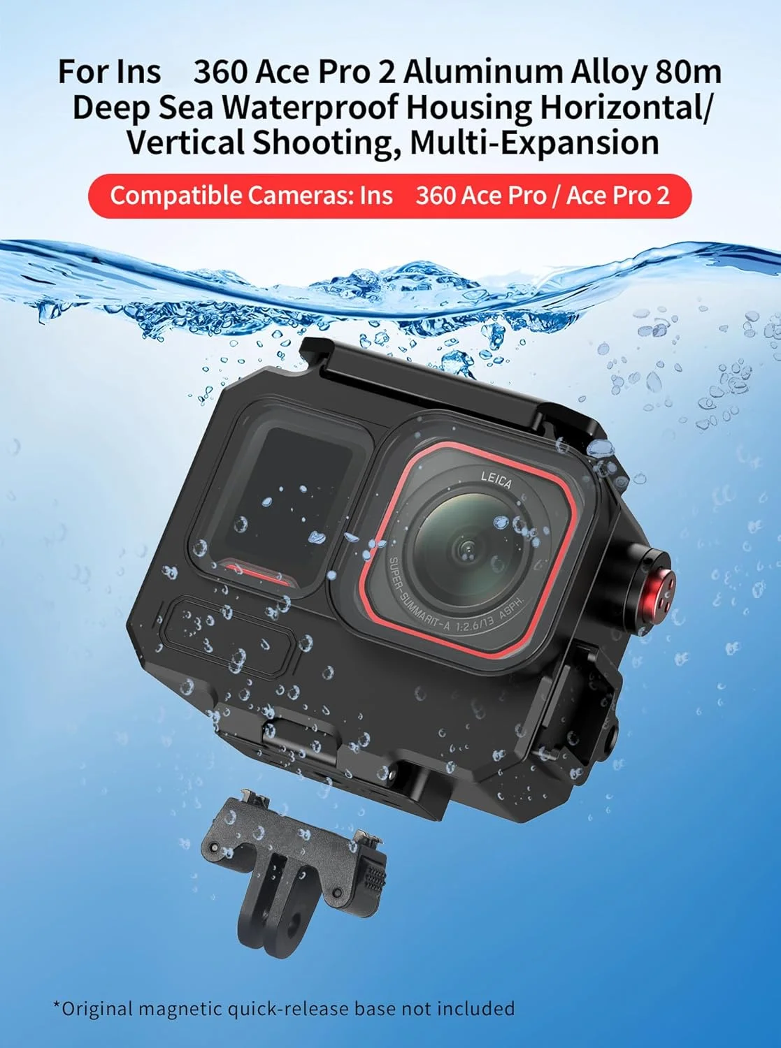 محفظه ضد آب آلومینیومی 80 متری برای Ace Pro/Ace Pro 2، قاب های غواصی دوربین با آداپتور نصب مغناطیسی، محفظه محافظ غواصی دوربین (فقط قاب غواصی)