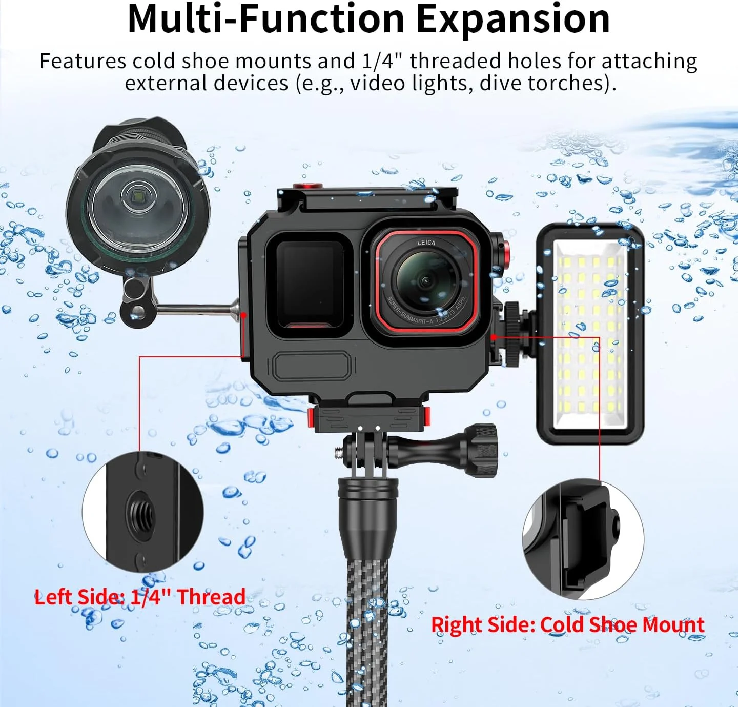 محفظه ضد آب آلومینیومی 80 متری برای Ace Pro/Ace Pro 2، قاب های غواصی دوربین با آداپتور نصب مغناطیسی، محافظ غواصی دوربین (دو اسلات تاشو مغناطیسی)