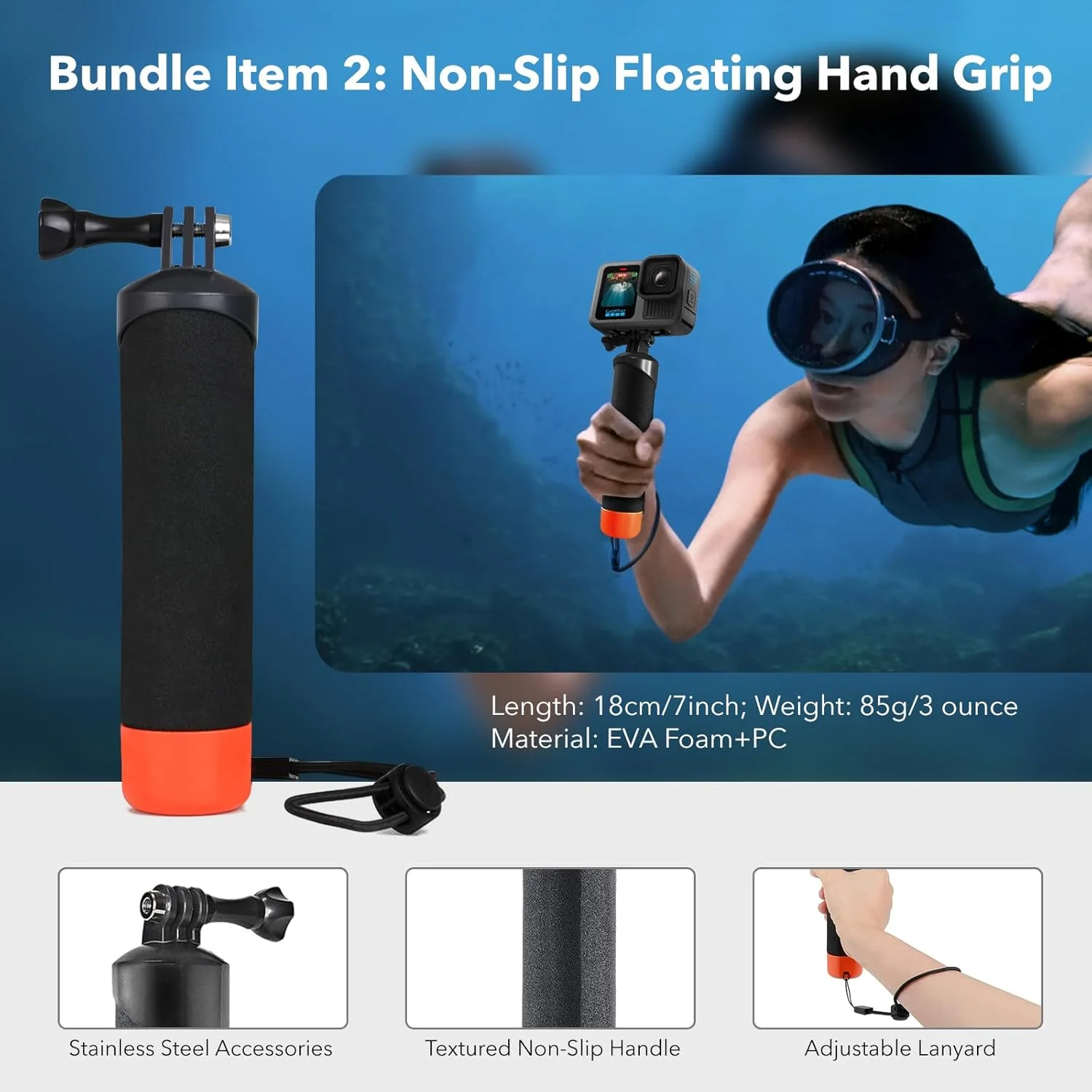 محفظه ضد آب میاکون برای گو پرو هیرو ۱۳ ۱۲ ۱۱ ۱۰ ۹ مشکی، محفظه محافظ غواصی زیر آب تا عمق ۶۰ متر با دسته شناور، بند سر و کیف نگهداری لوازم جانبی گو پرو ۱۳ ۱۲ ۱۱ ۱۰ ۹