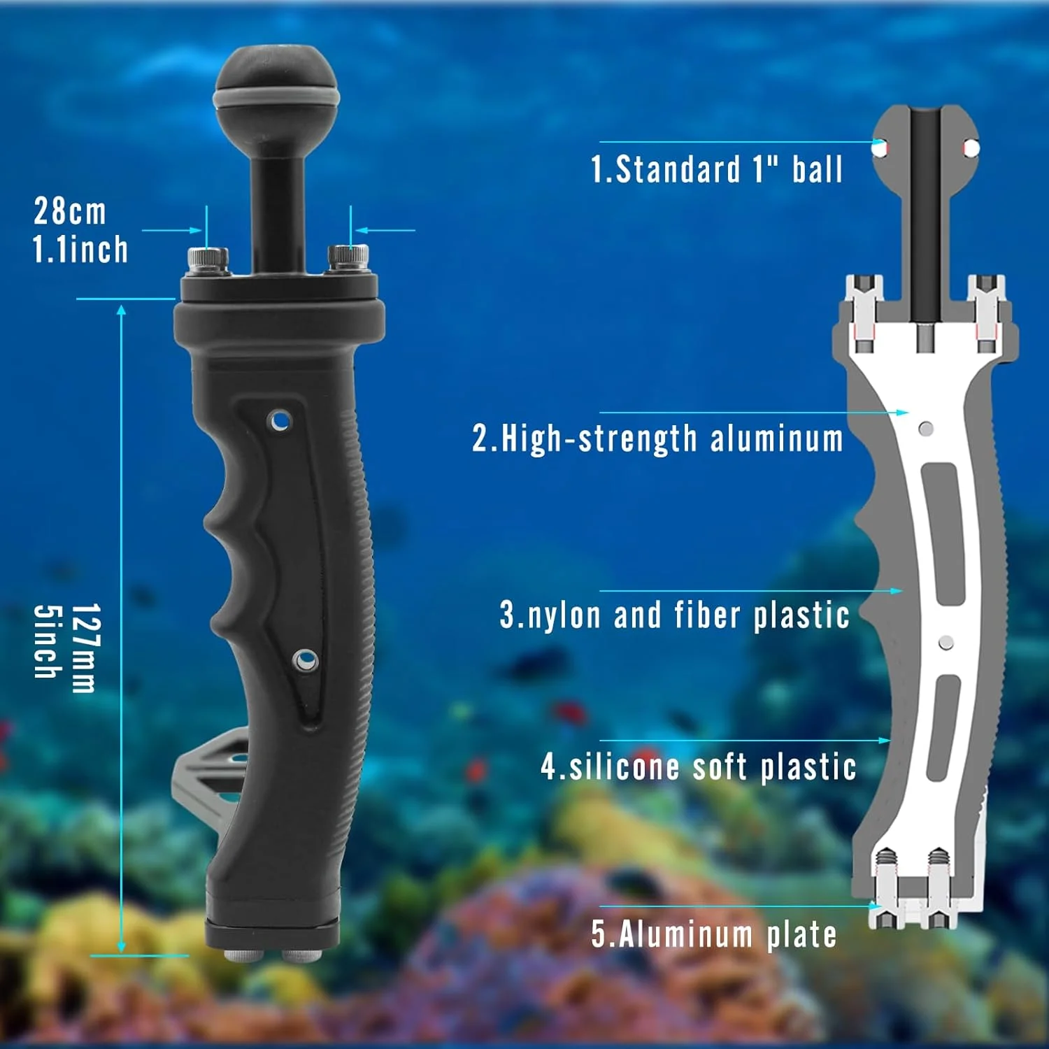 نگهدارنده دوربین زیرآبی Nitescuba AS060، محفظه ضدآب با دسته برای Gopro، TG-5/6، RX100 V نگهدارنده دوربین زیرآبی Nitescuba AS060، محفظه ضدآب با دسته برای Gopro، TG-5/6، RX100 V