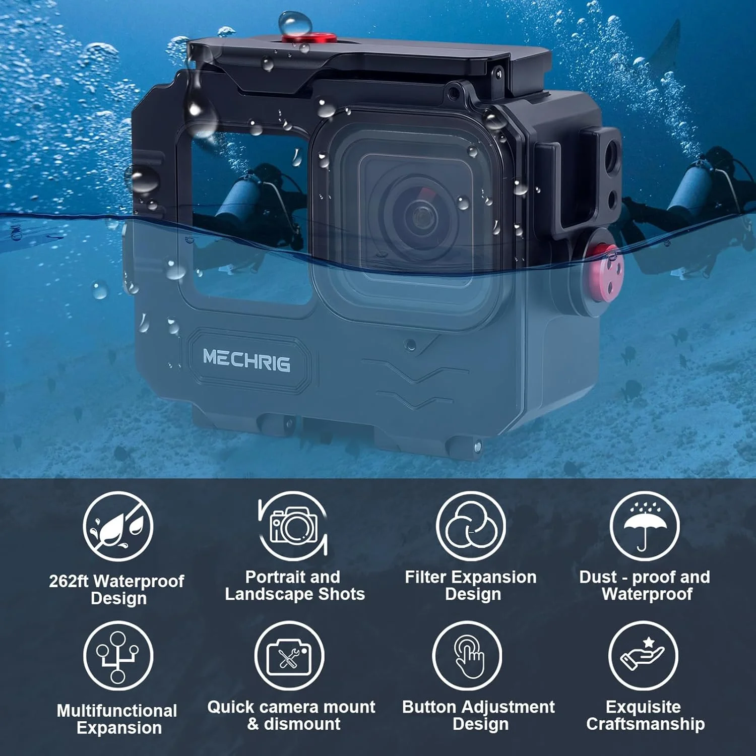محفظه آلومینیومی ضد آب برای دوربین اکشن GoPro HERO13 Black HERO12 HERO11 HERO10 HERO9 با عمق 80 متر، قابلیت تعویض حالت افقی و عمودی (Quick Release-63075)