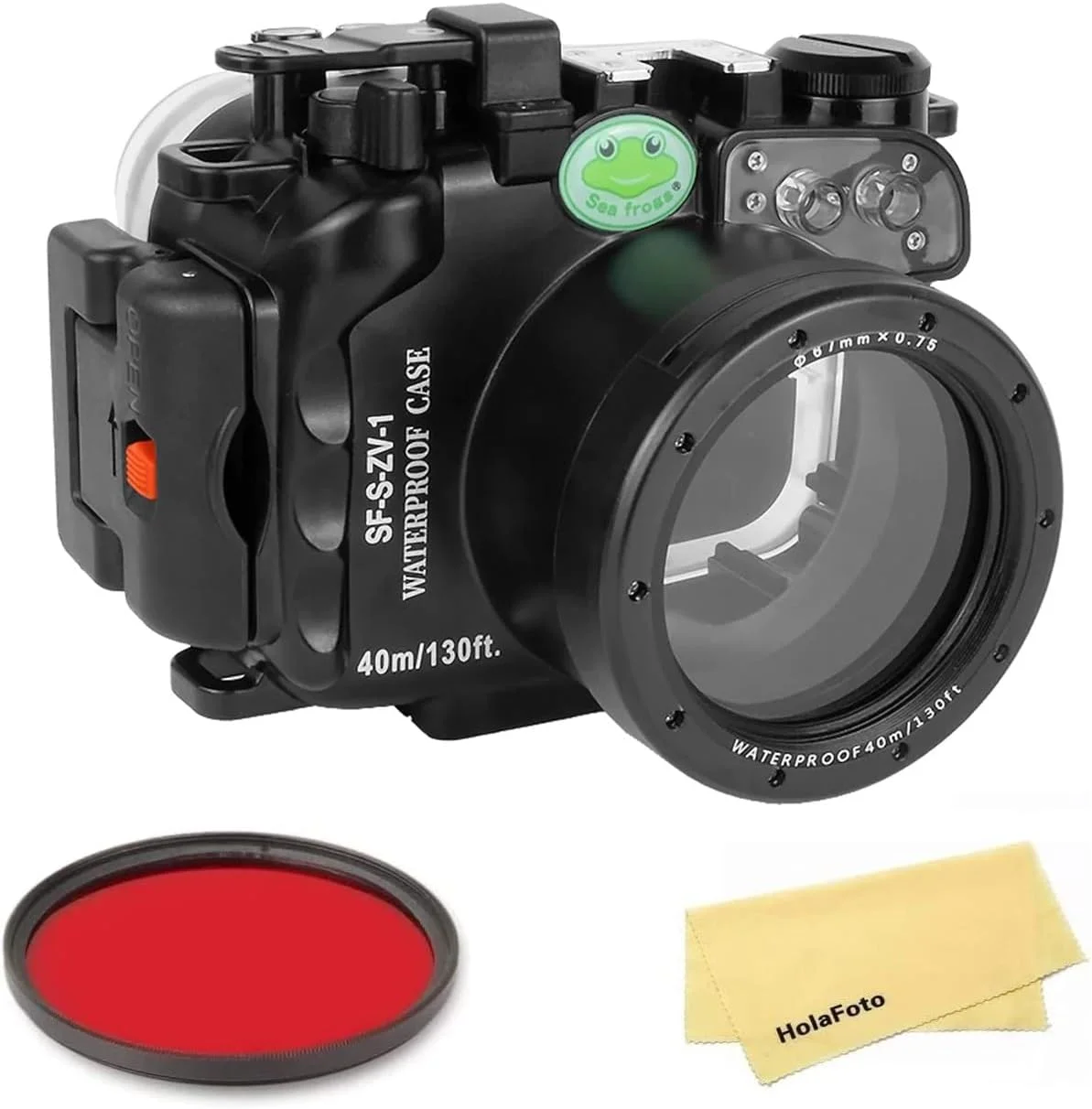 محفظه ضد آب دوربین Seafrogs ZV-1 [40M/130FT] مناسب غواصی برای Sony ZV1 ZV-1 با حسگر تشخیص نشت، درگاه سیستم پمپ خلاء - مشکی
